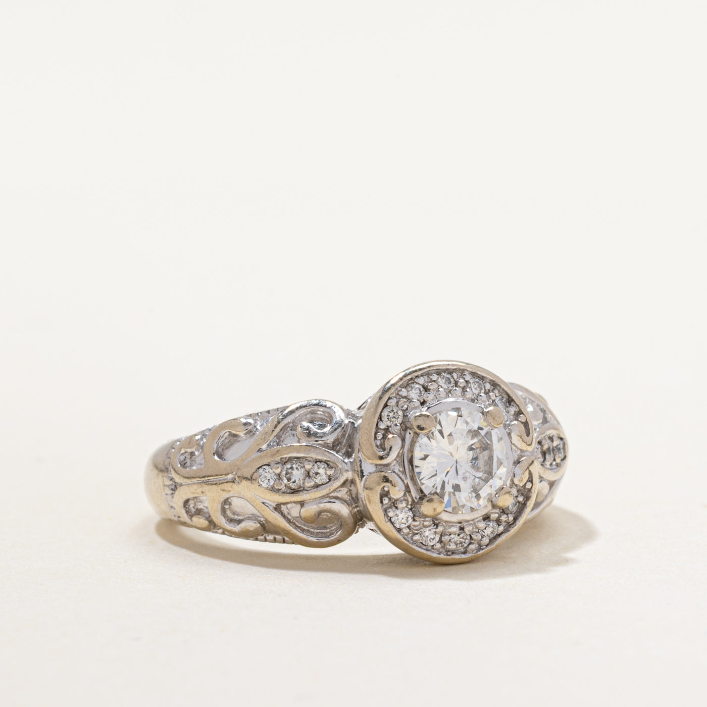 14k Diamond Halo Scrollwork Ring | 0.47ctw | SZ 4.5