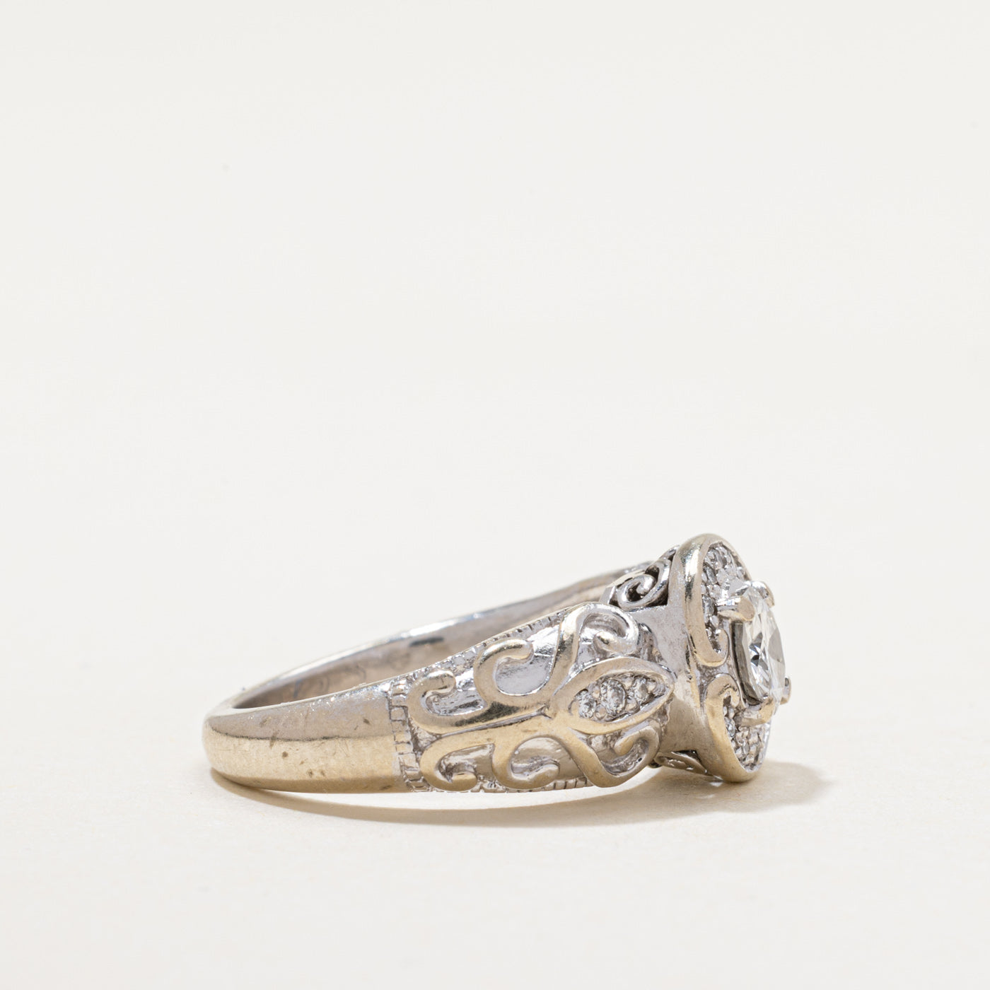 14k Diamond Halo Scrollwork Ring | 0.47ctw | SZ 4.5
