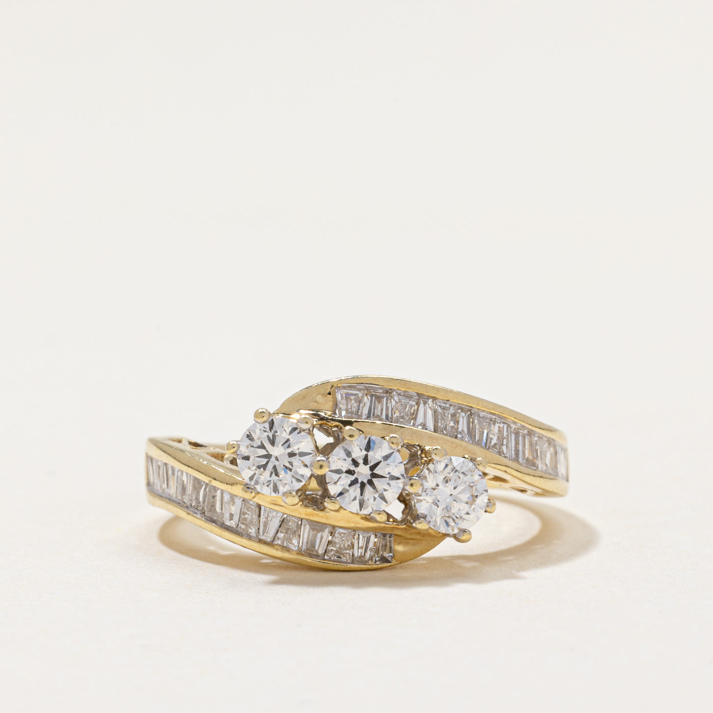 Three Stone Diamond Bypass Ring | 0.87ctw | SZ 6.75