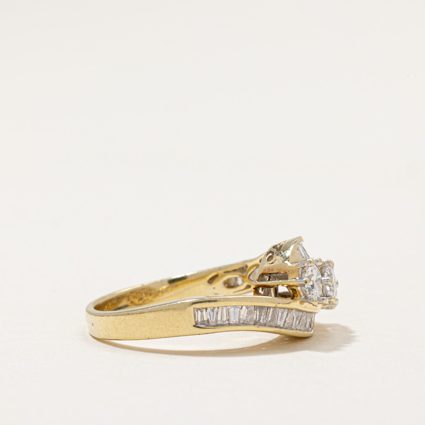 Three Stone Diamond Bypass Ring | 0.87ctw | SZ 6.75
