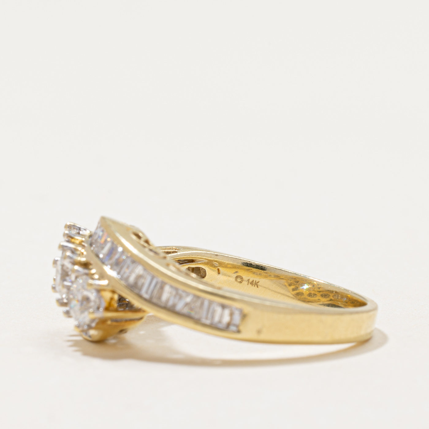 Three Stone Diamond Bypass Ring | 0.87ctw | SZ 6.75