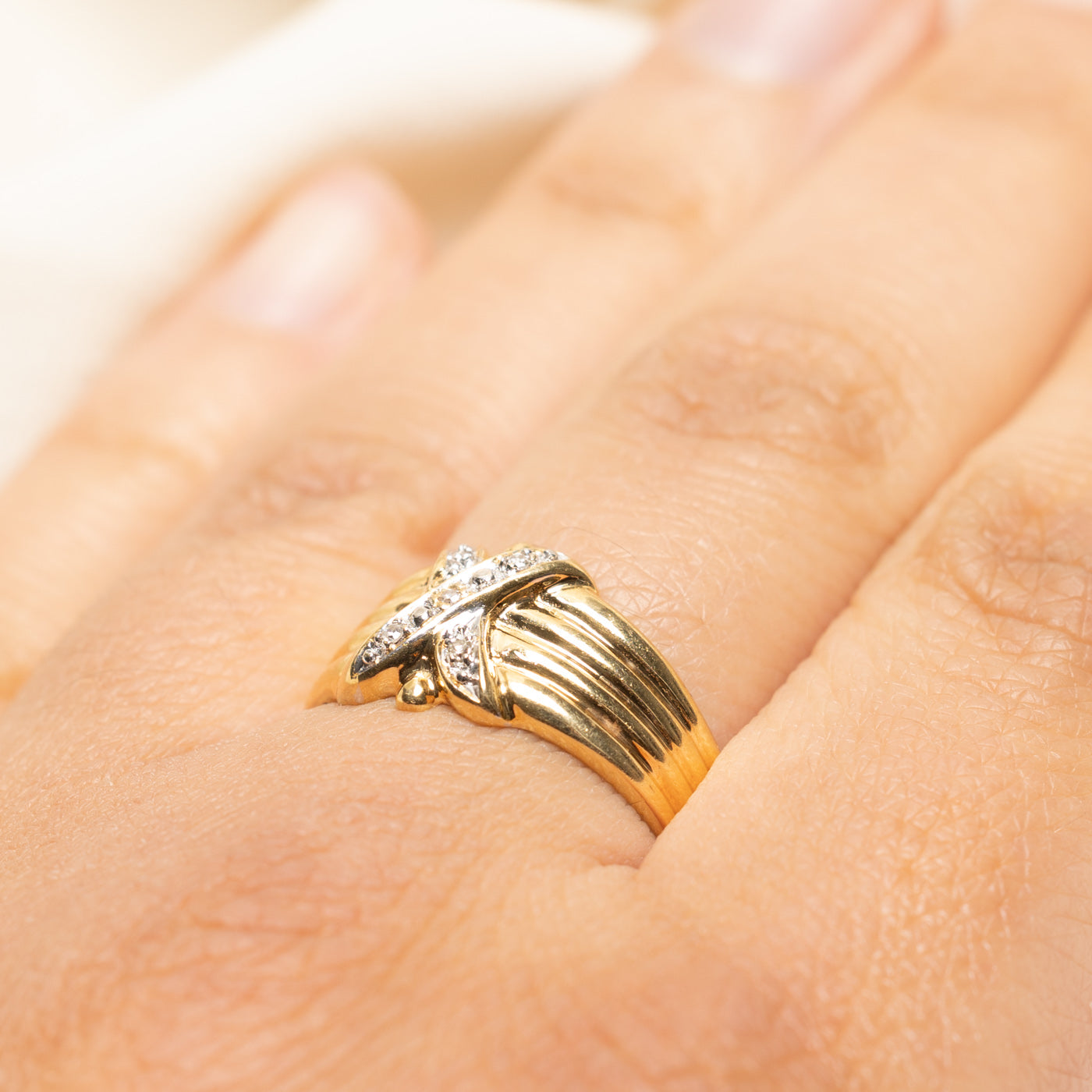 Diamond 'X' Grooved Ring | 0.03ctw | SZ 8.5