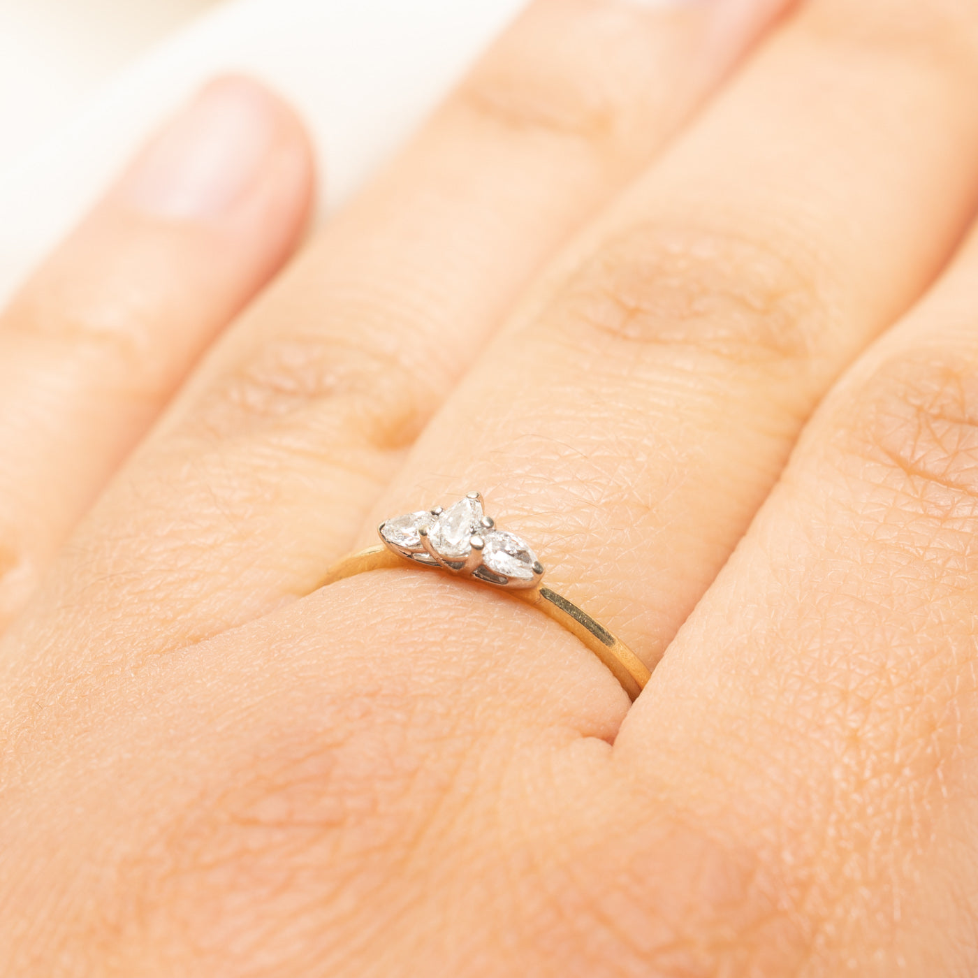 Three Stone Pear Cut Diamond Ring | 0.15ctw | SZ 7.25