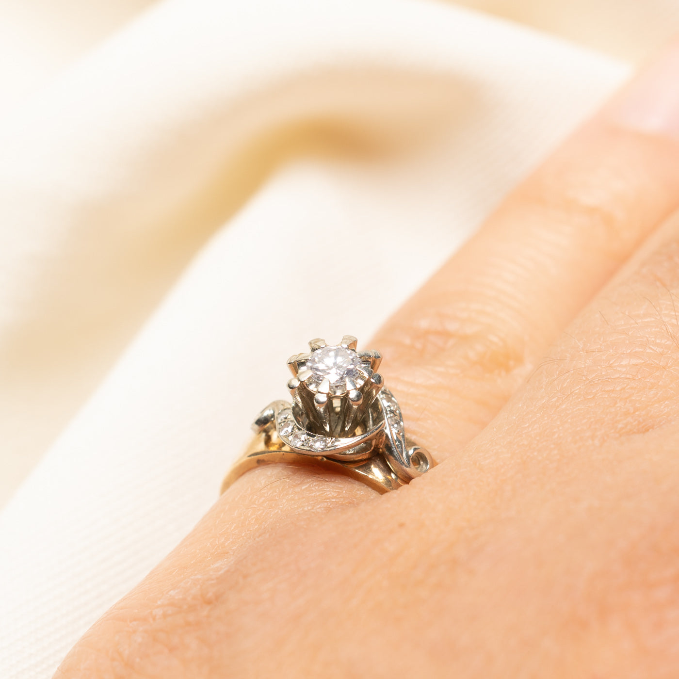 Two Tone Gold High Set Diamond Ring | 0.29ctw | SZ 4.75