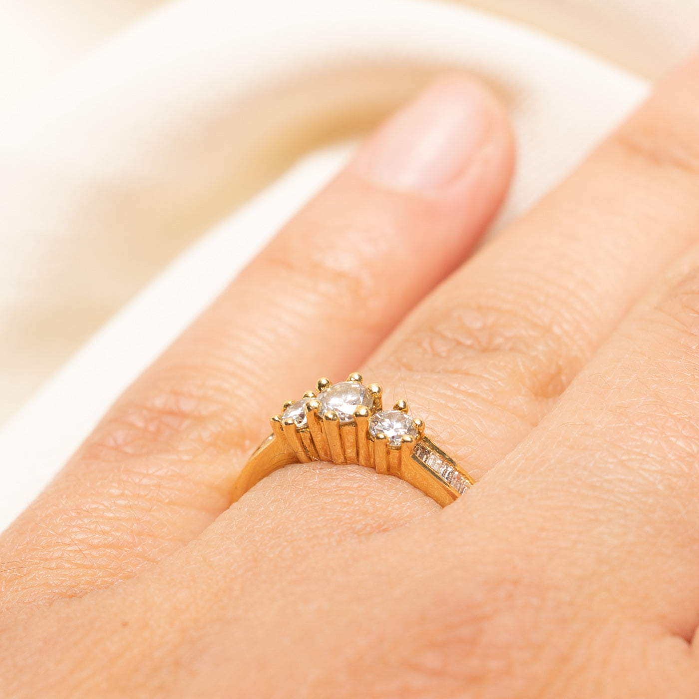 18k Three Stone Diamond Accented Ring | 0.65ctw | SZ 6.75