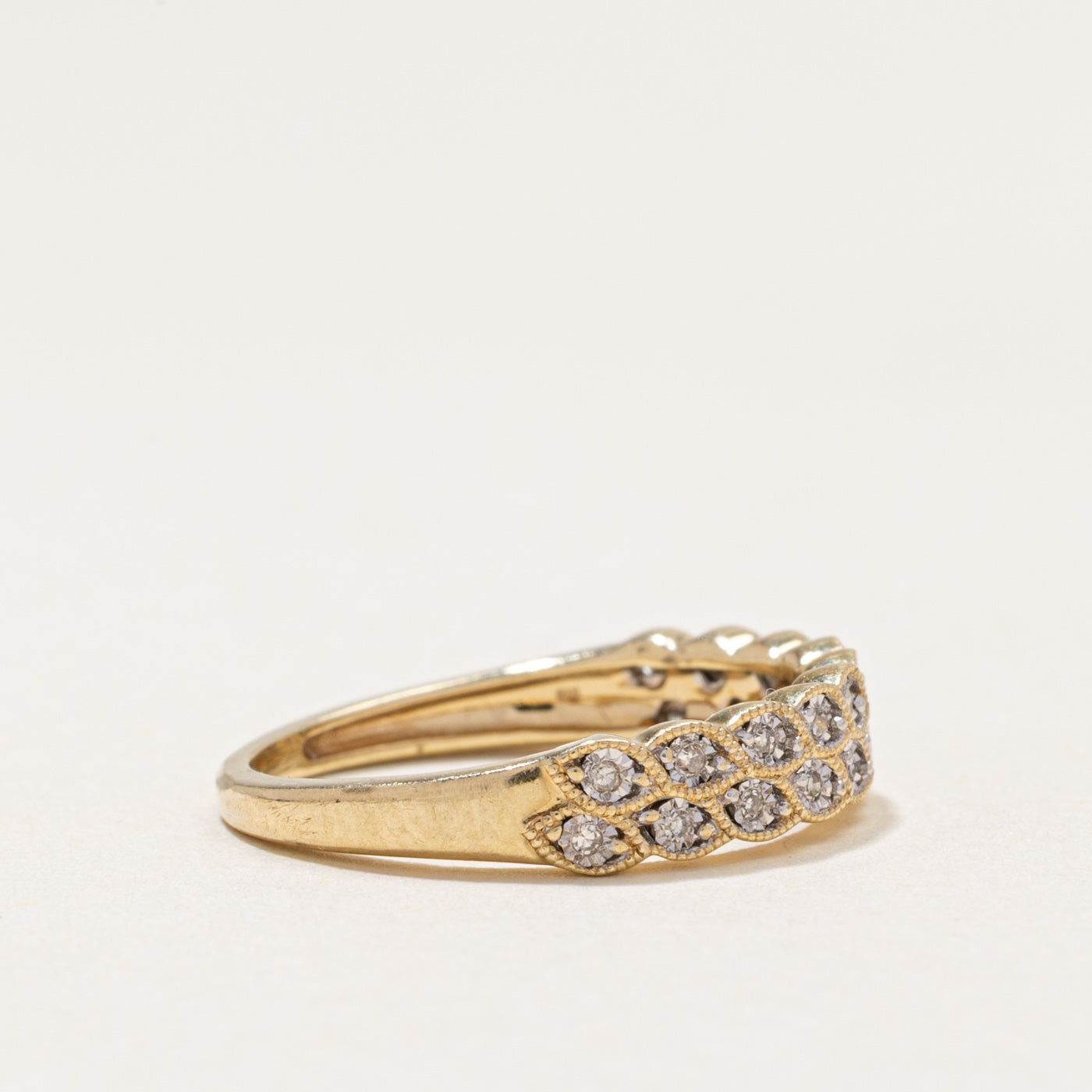 Bague double rangée de diamants en or 10 carats | 0,06 ct au total | Taille 5