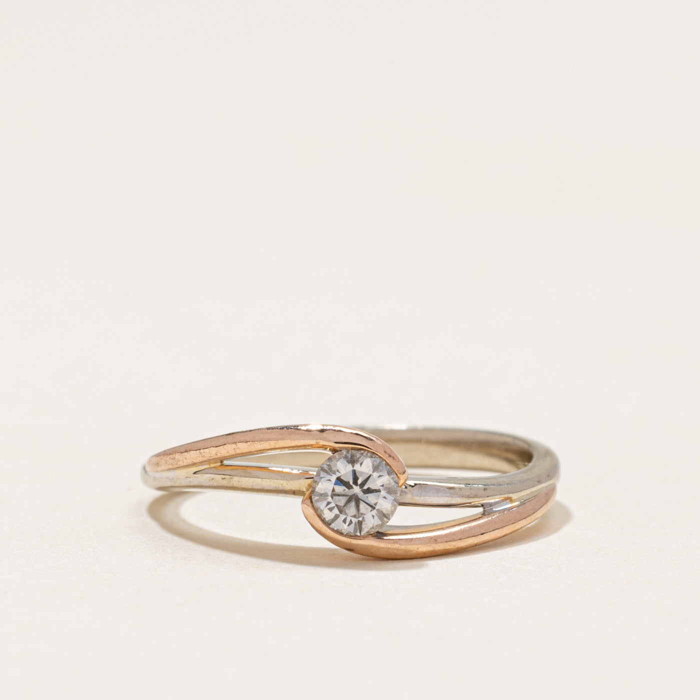Two Tone Gold Diamond Bypass Ring | 0.20ct | SZ 5.25