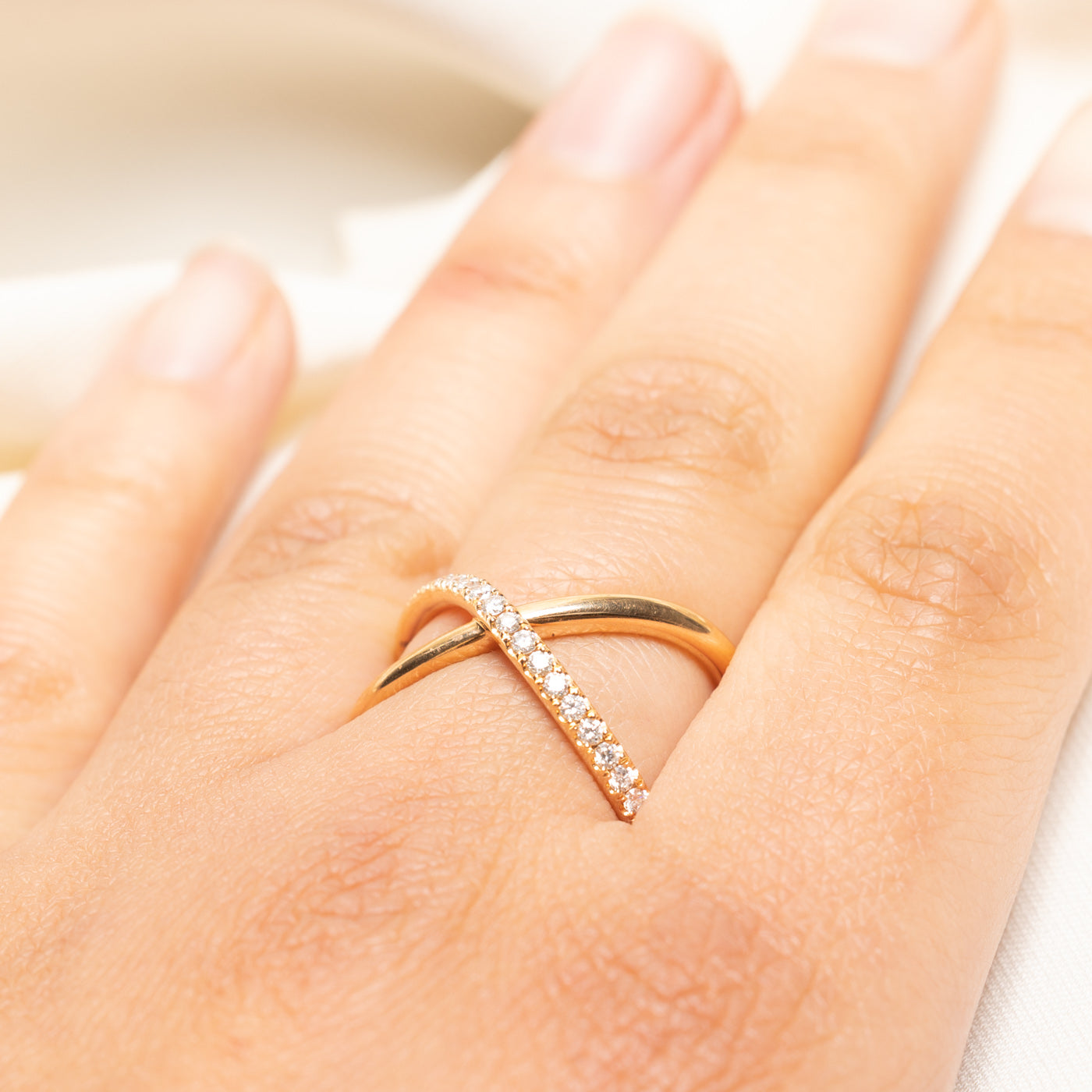 Pavé Set Diamond Cross Over Ring | 0.32ctw | SZ 7.75