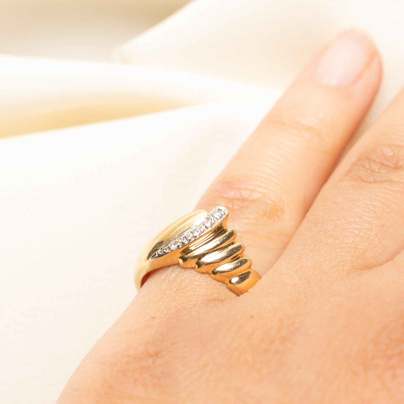 Diagonal Diamond Grooved Ring | 0.08ctw | SZ 6.25