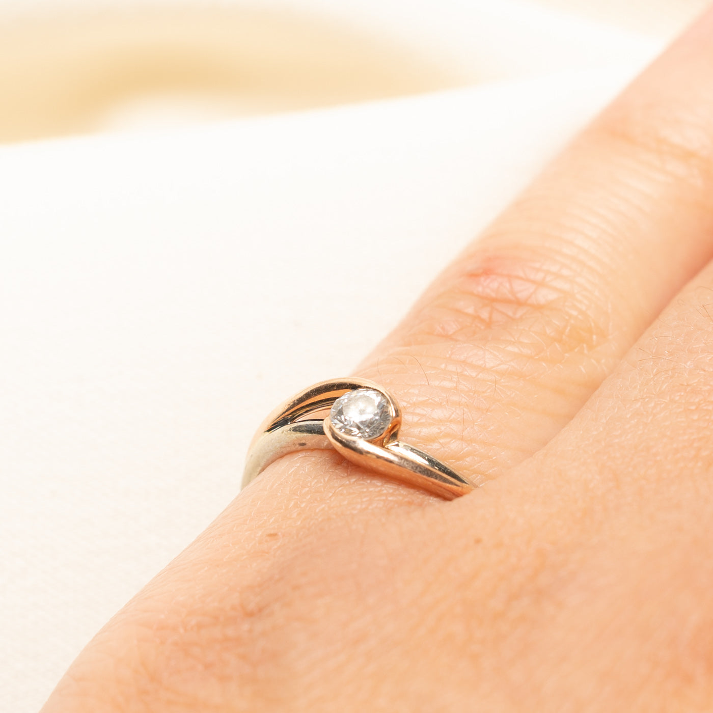 Two Tone Gold Diamond Bypass Ring | 0.20ct | SZ 5.25