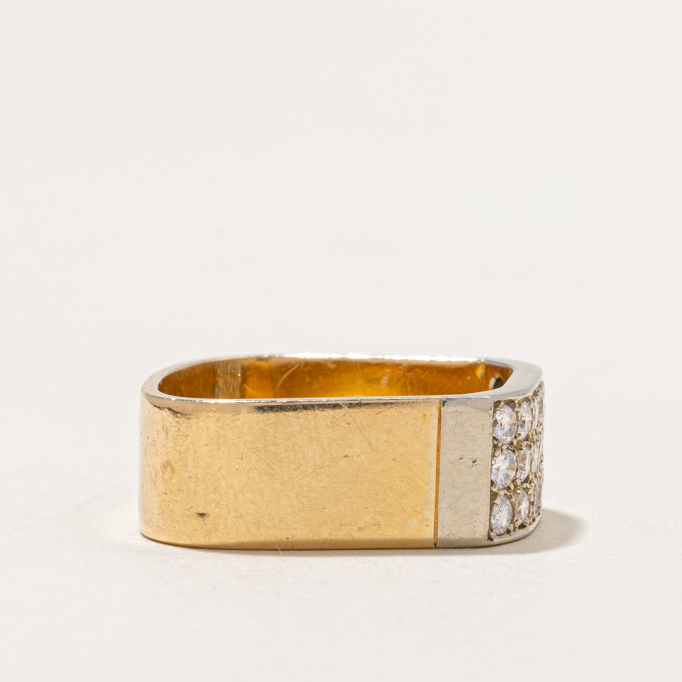 18k Diamond Grid Soft-Square Band | 0.42ctw | 6.70mm | SZ 3.75