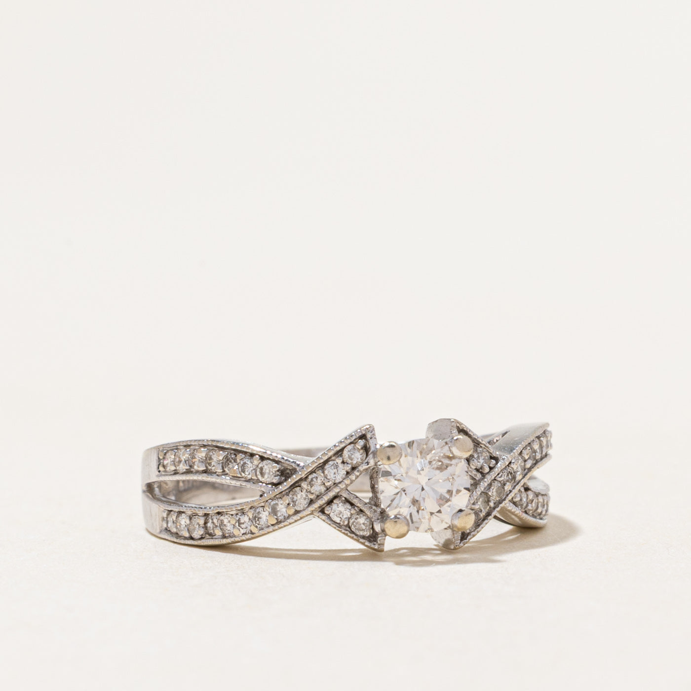 White Gold Diamond Cross Over Ring | 0.56ctw | SZ 6.25