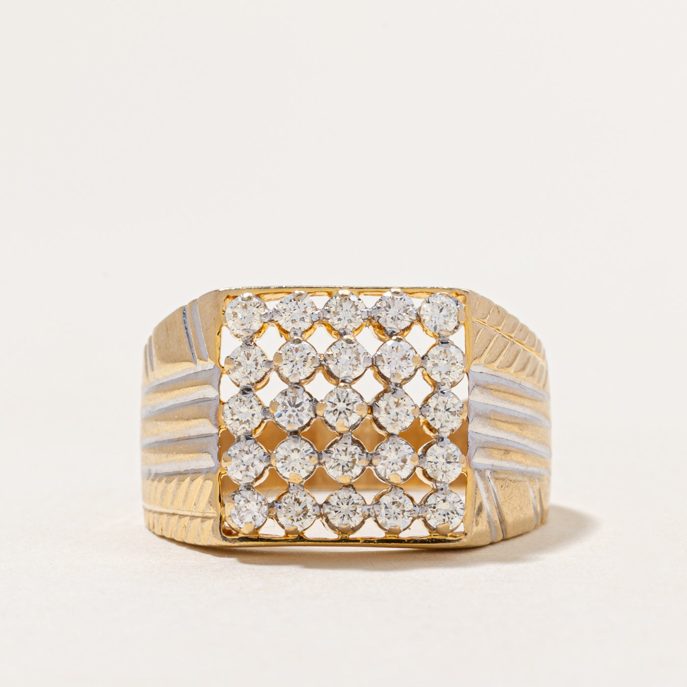 Yellow Gold Diamond Grid Cocktail Ring | 0.88ctw | SZ 11