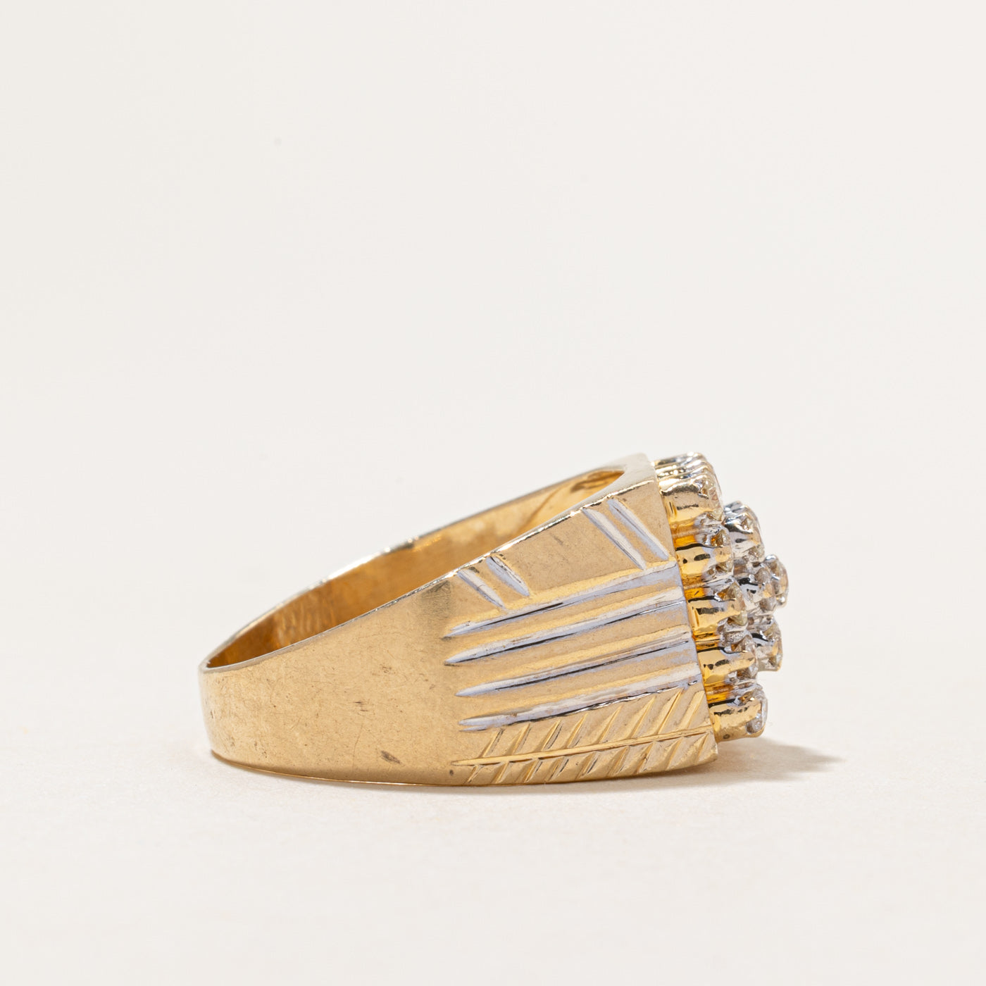 Yellow Gold Diamond Grid Cocktail Ring | 0.88ctw | SZ 11