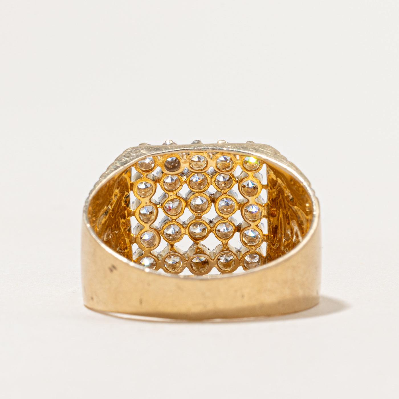 Yellow Gold Diamond Grid Cocktail Ring | 0.88ctw | SZ 11