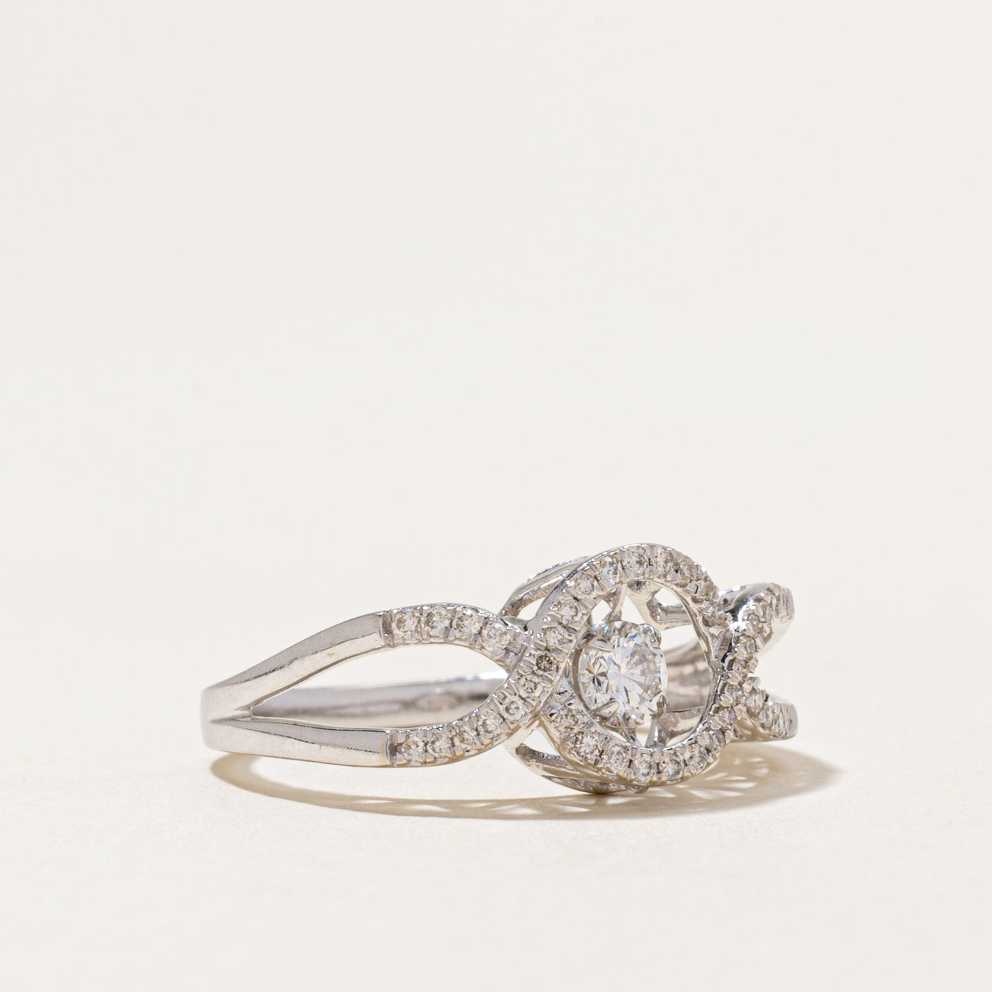 White Gold Diamond Open Cross Over Ring | 0.35ctw | SZ 7.25