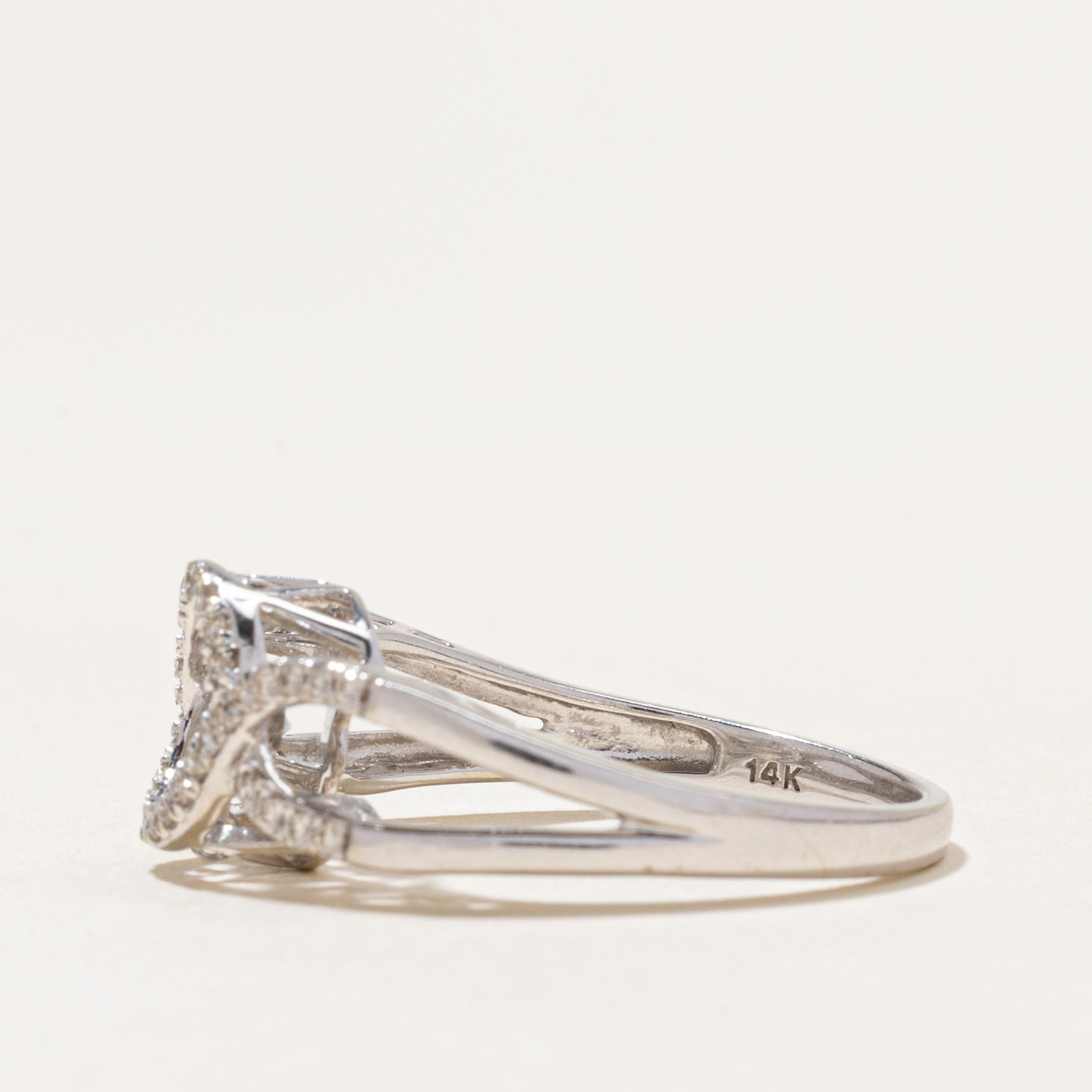 White Gold Diamond Open Cross Over Ring | 0.35ctw | SZ 7.25