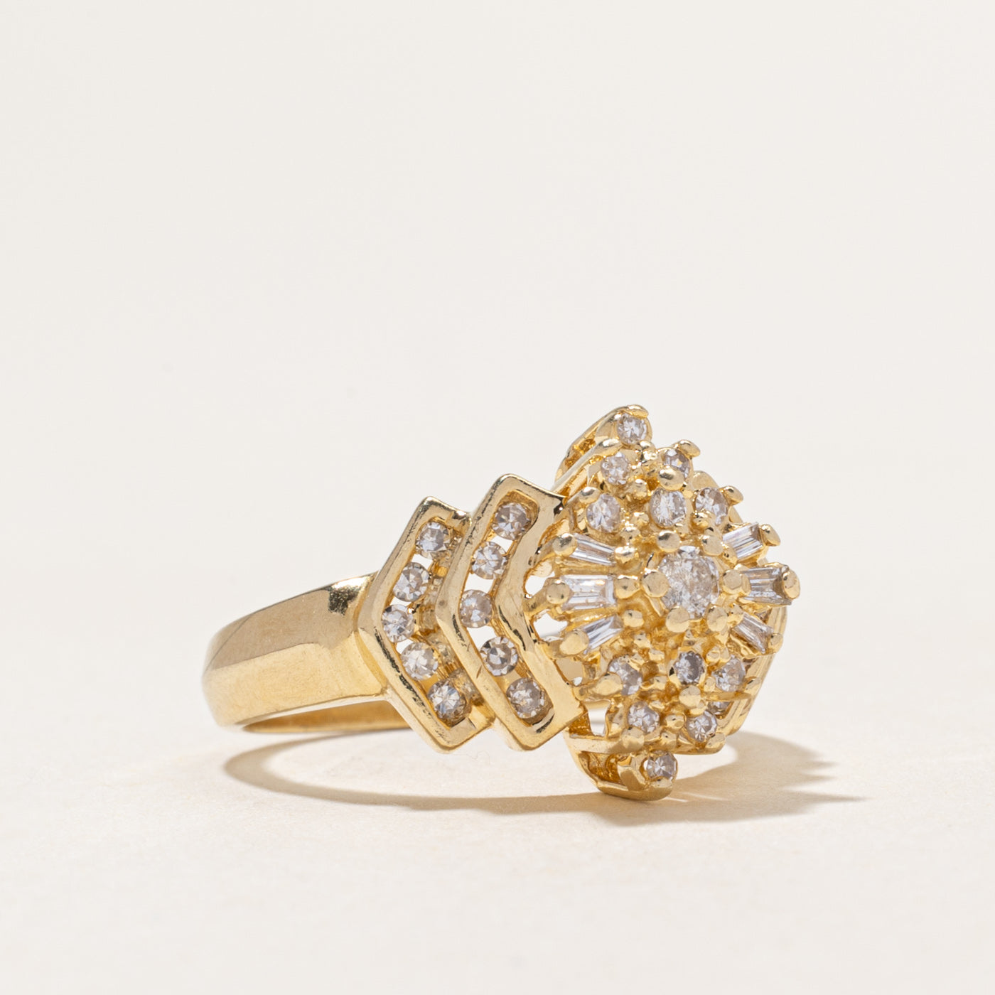Yellow Gold Diamond Cluster Cocktail Ring | 1.29ctw | SZ 6.75