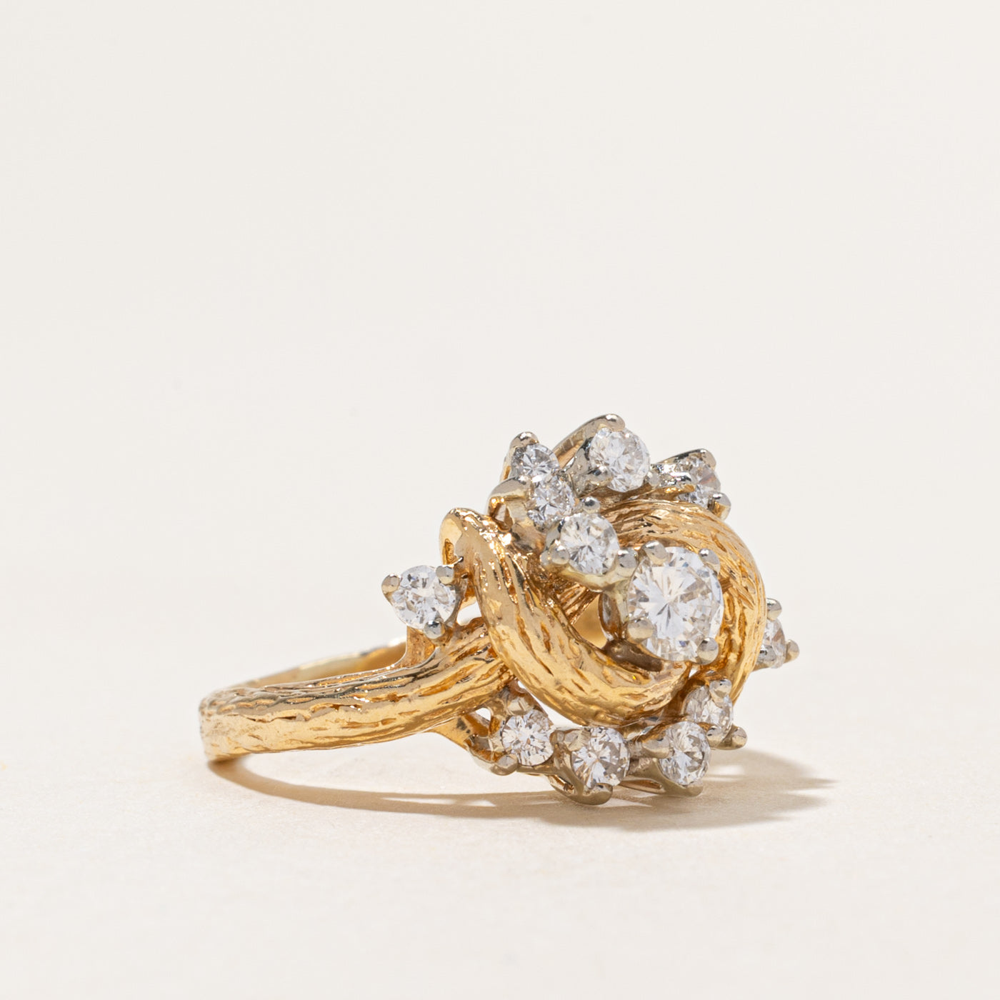 18k Scattered Diamond Textured Cocktail Ring | 0.78ctw | SZ 5.75