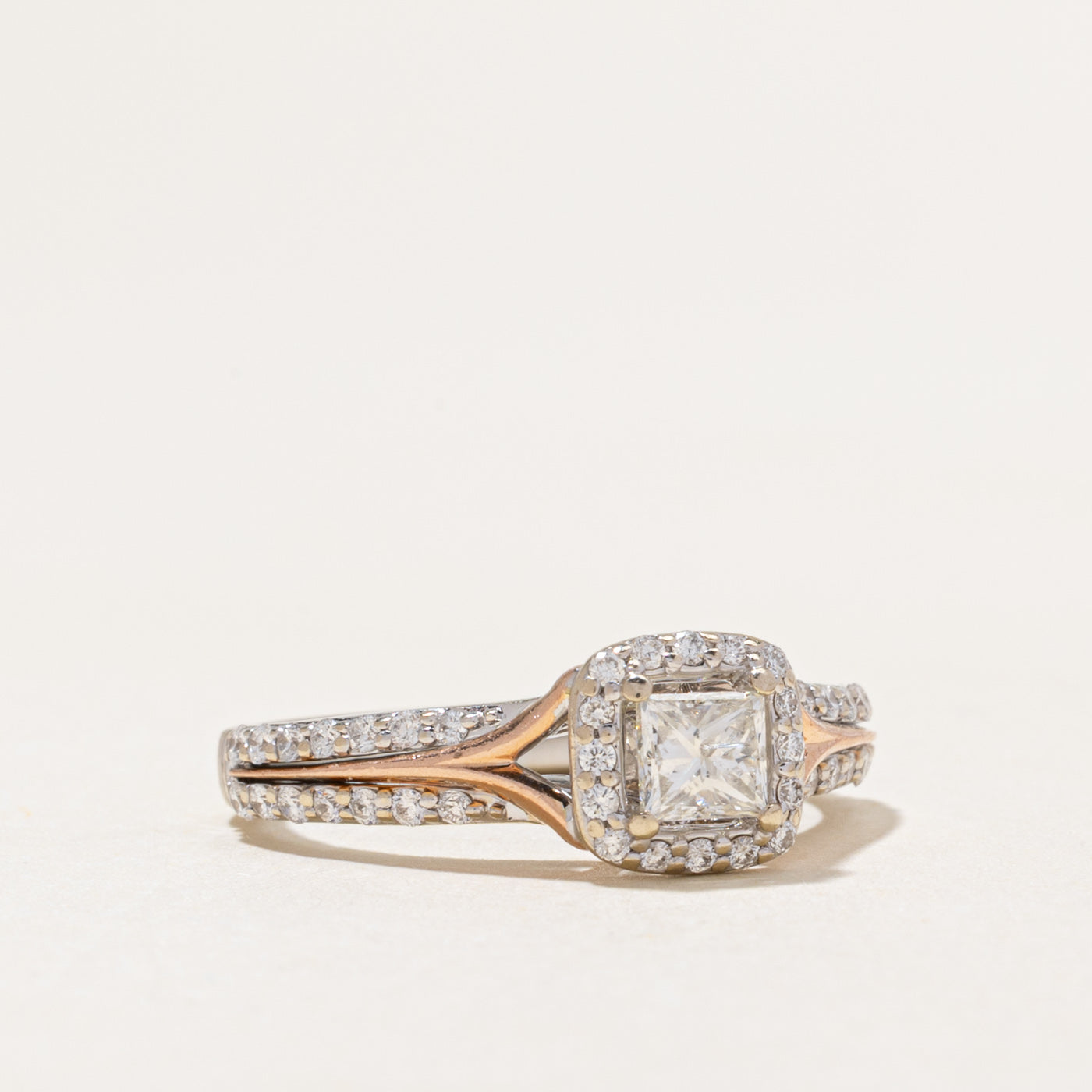 Two Tone Princess Cut Diamond Halo Ring | 0.78ctw | SZ 7