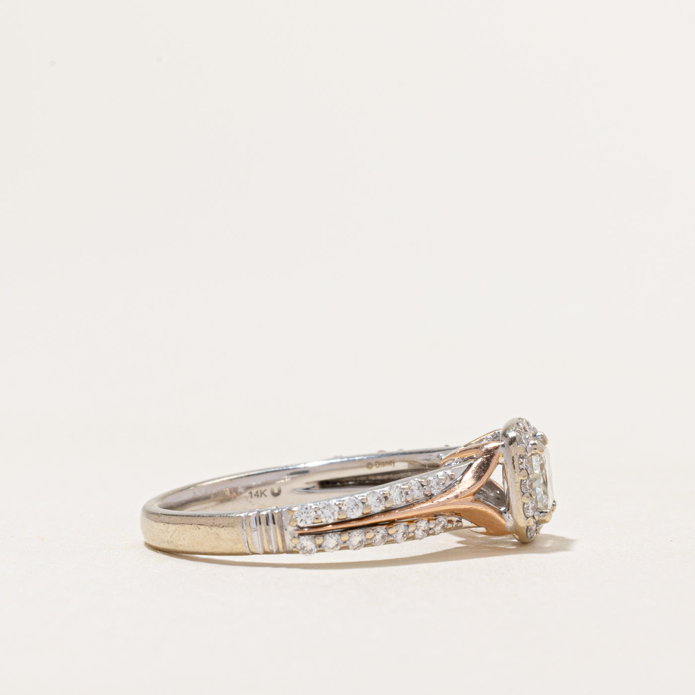 Two Tone Princess Cut Diamond Halo Ring | 0.78ctw | SZ 7