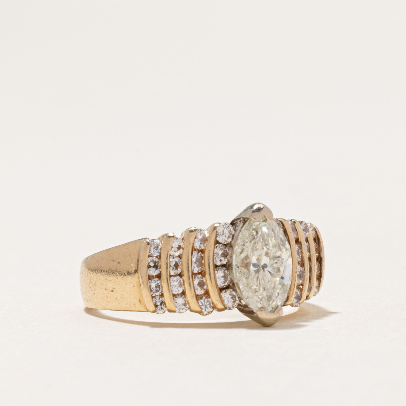 Marquise Cut Yellow & White Diamond Ring | 1.52ctw | SZ 6