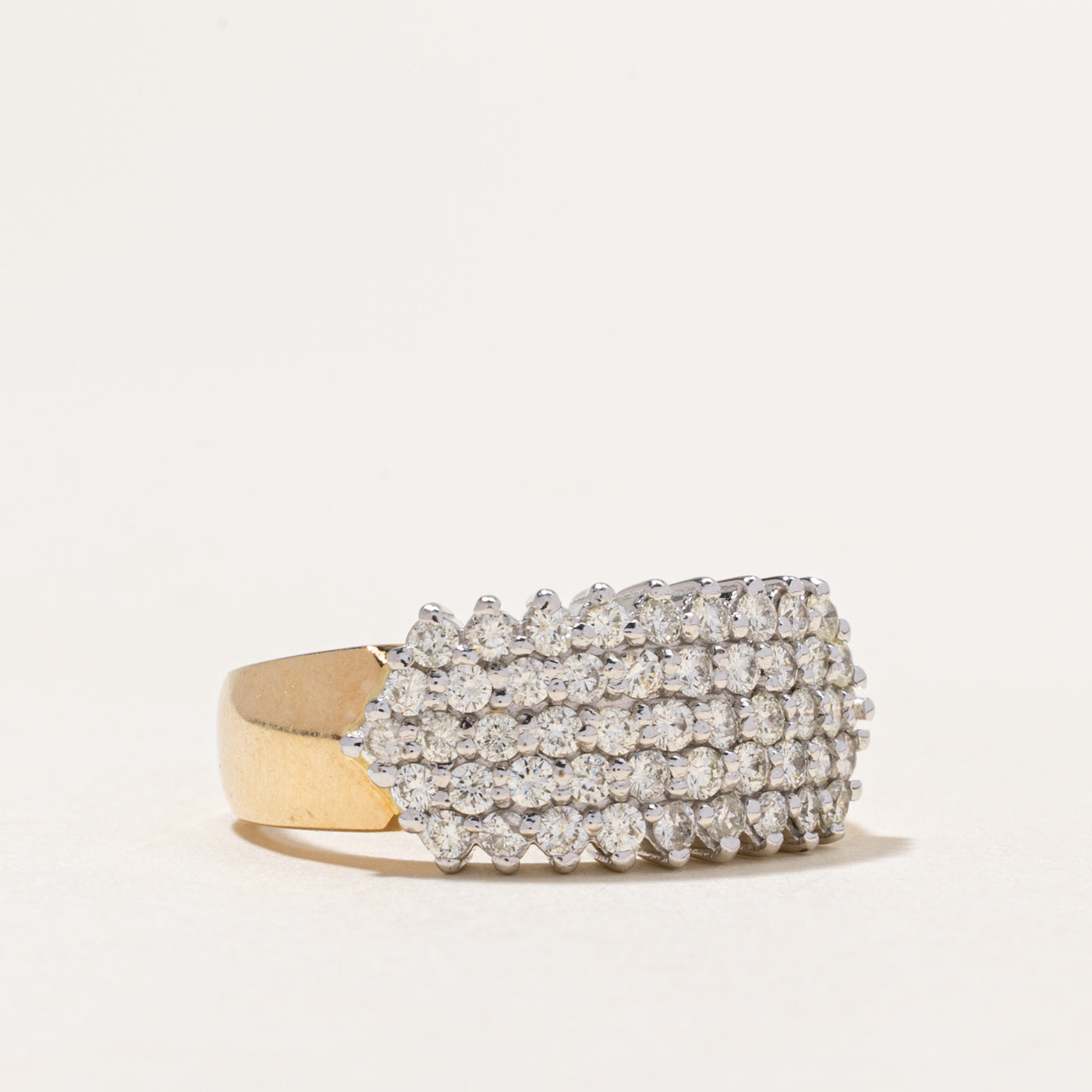 Yellow Gold Multi Row Diamond Chunky Ring | 1.00ctw | SZ 7.5