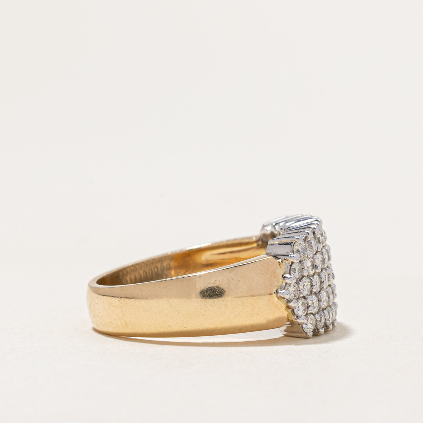 Yellow Gold Multi Row Diamond Chunky Ring | 1.00ctw | SZ 7.5