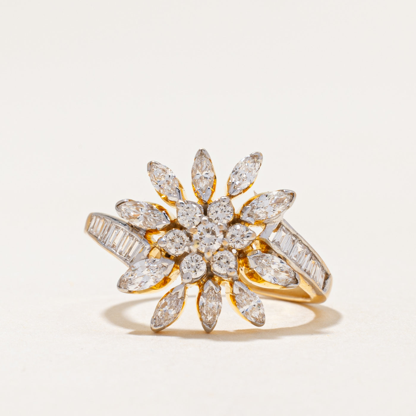 18k Mixed Cut Diamond Floral Cluster Bypass Ring | 0.87ctw | SZ 6.25