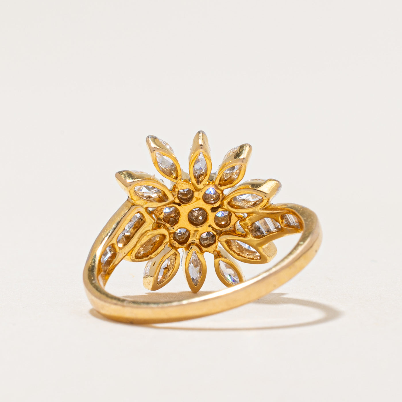 18k Mixed Cut Diamond Floral Cluster Bypass Ring | 0.87ctw | SZ 6.25