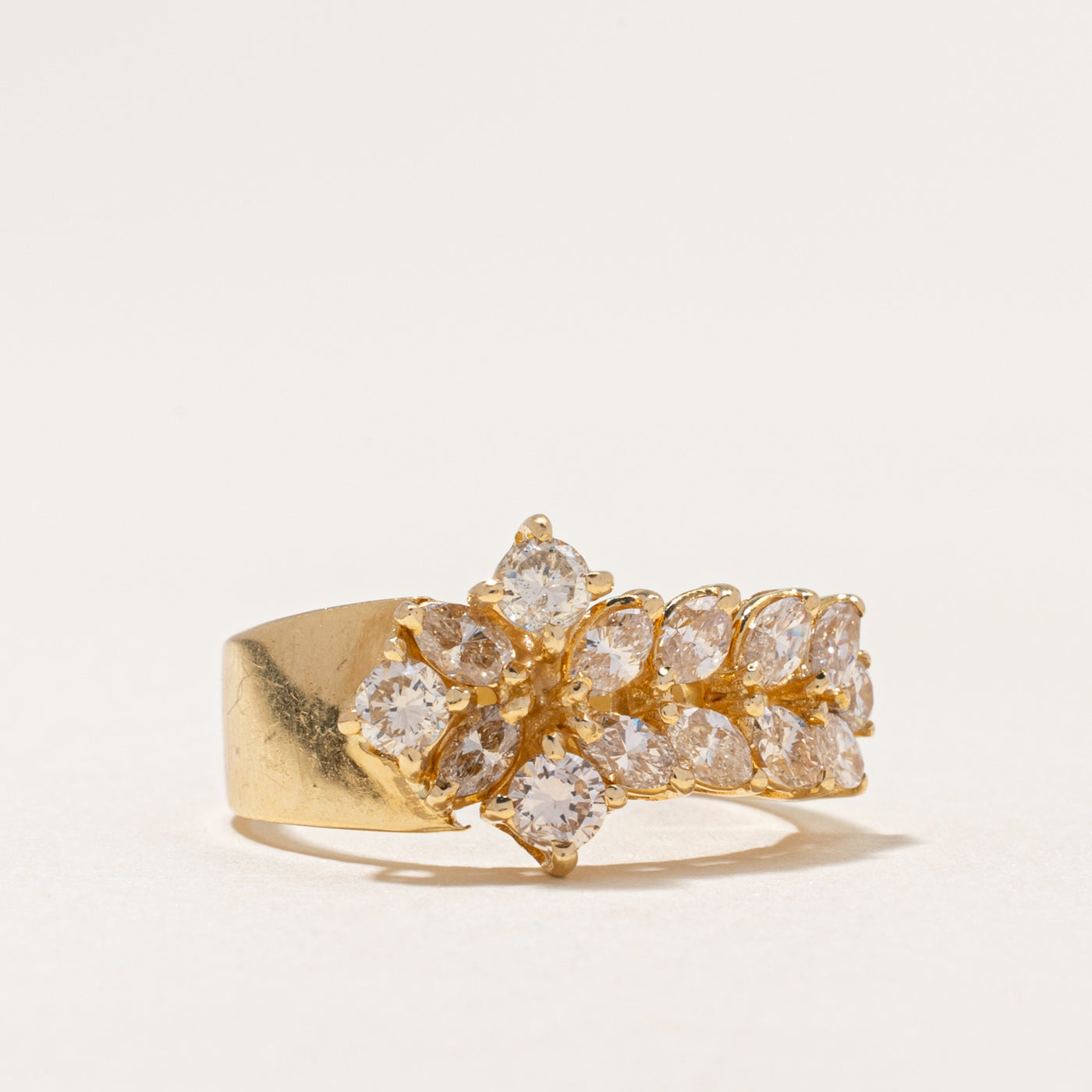 18k Marquise Cut Yellow & White Diamond Leaf DesignRing | 1.03ctw | SZ 6.5