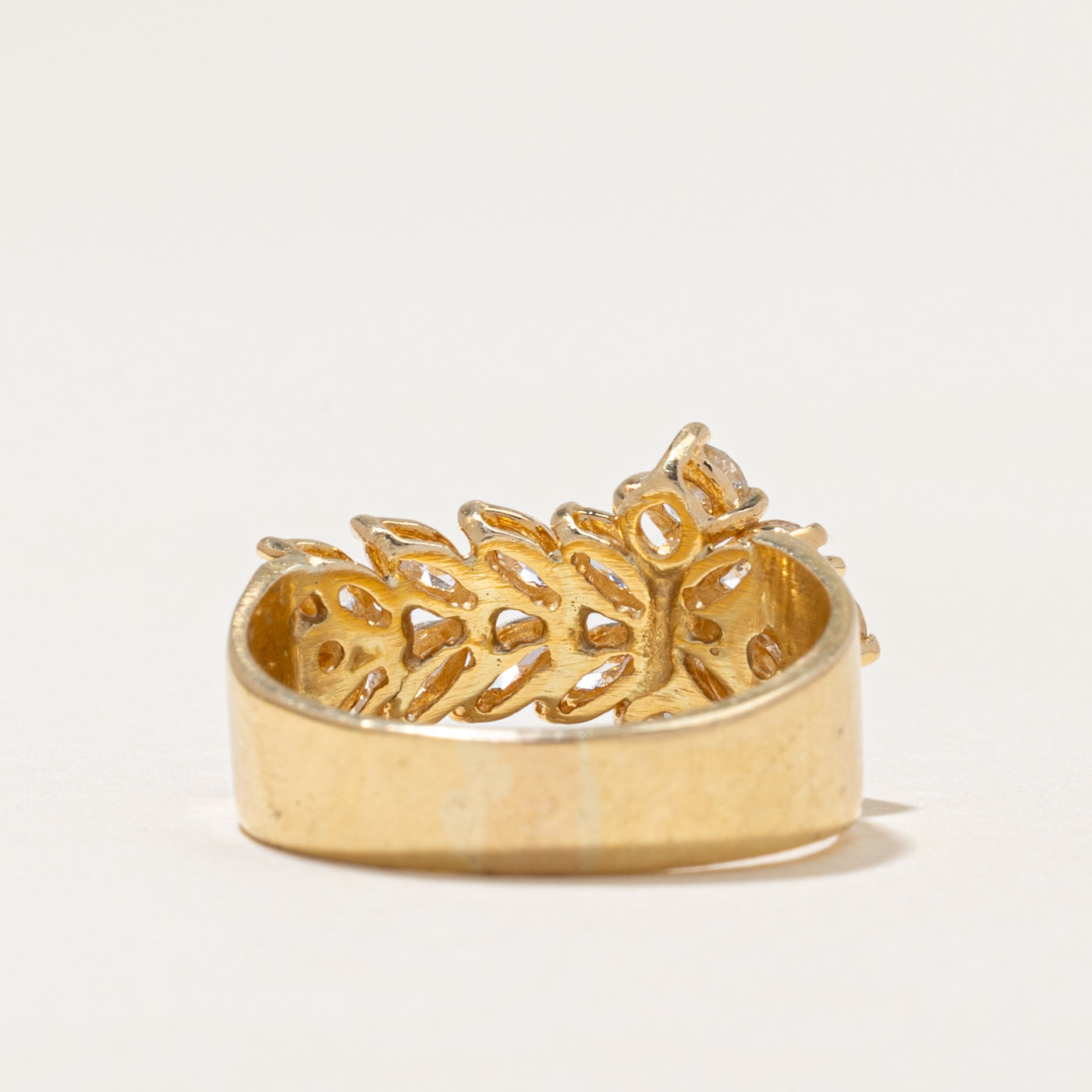 18k Marquise Cut Yellow & White Diamond Leaf DesignRing | 1.03ctw | SZ 6.5
