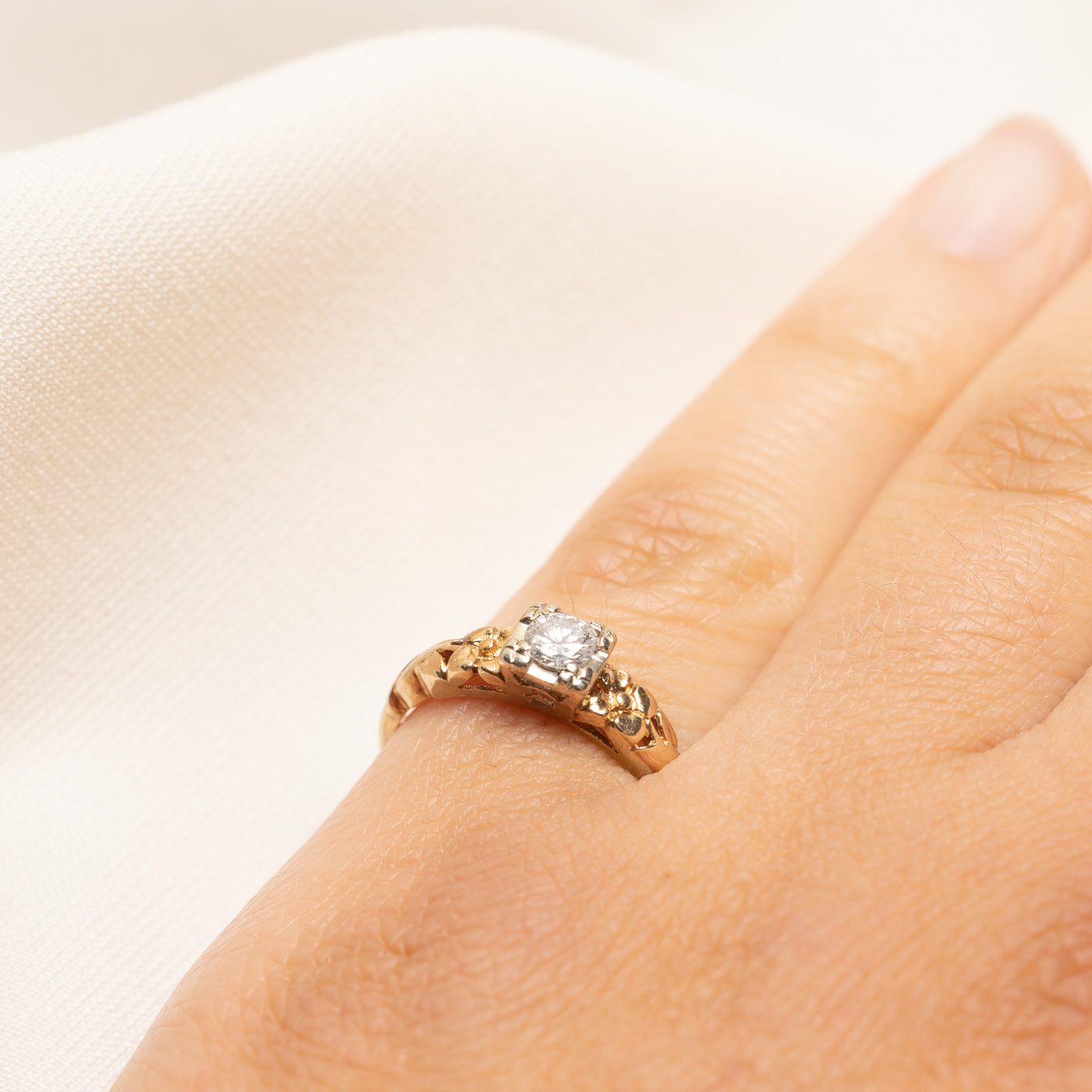 Bague solitaire en diamant gravée | 0,18 ct | Taille 5,75