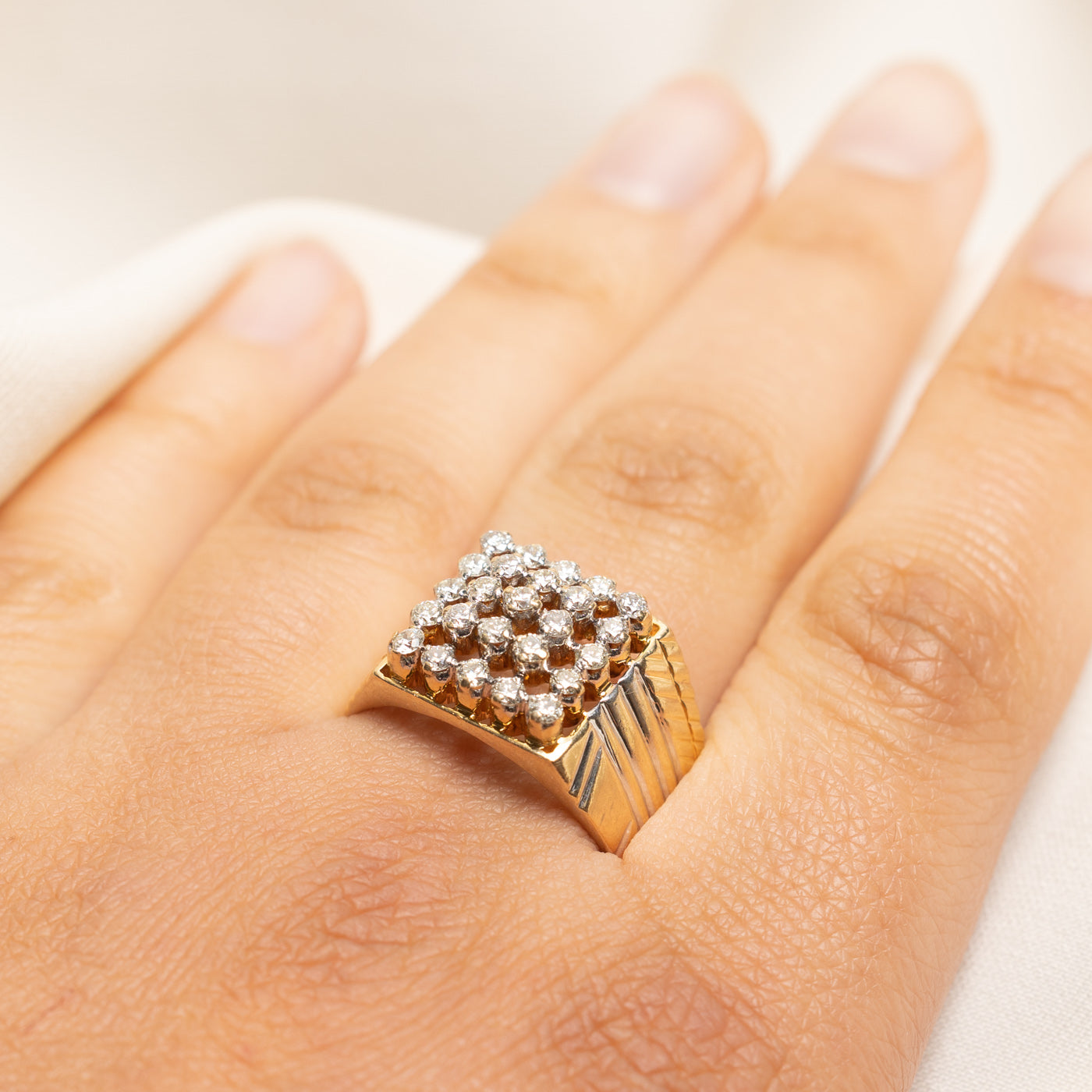 Yellow Gold Diamond Grid Cocktail Ring | 0.88ctw | SZ 11