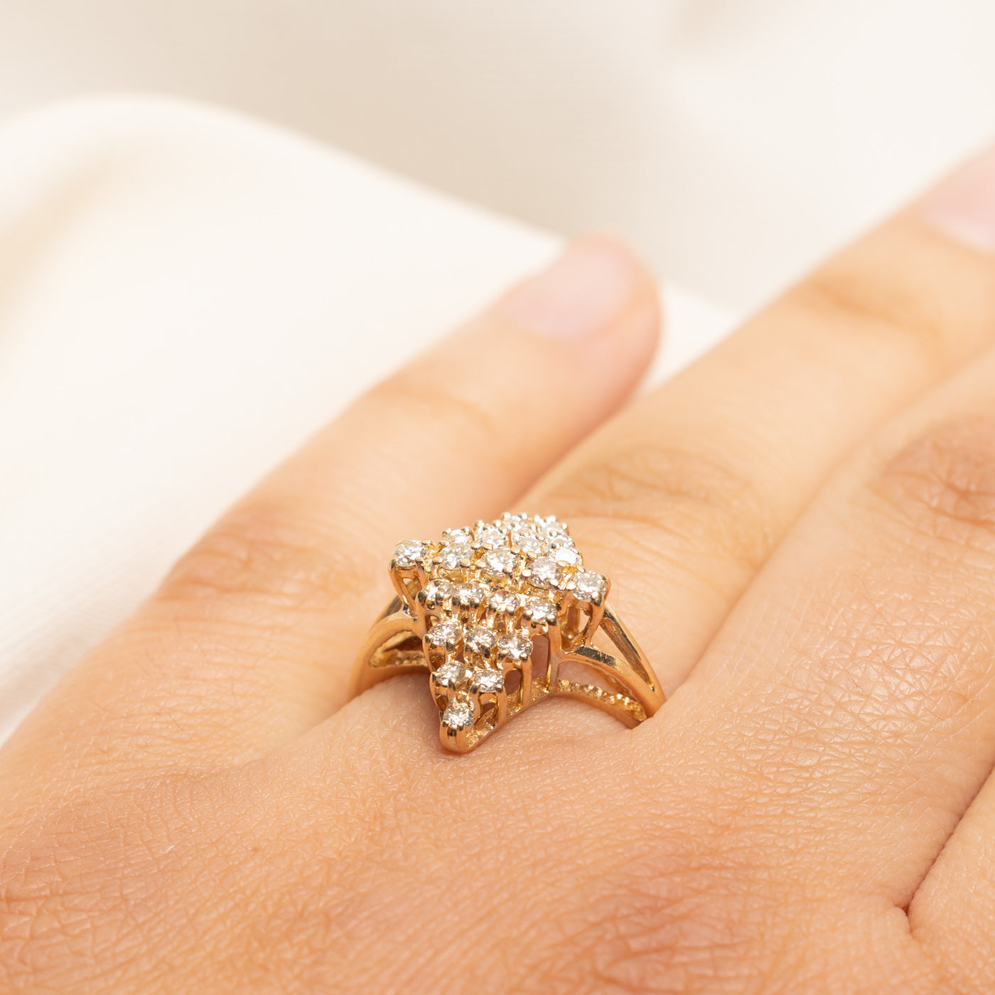 Yellow Gold Diamond Cluster Cocktail Ring | 0.71ctw | SZ 6.5