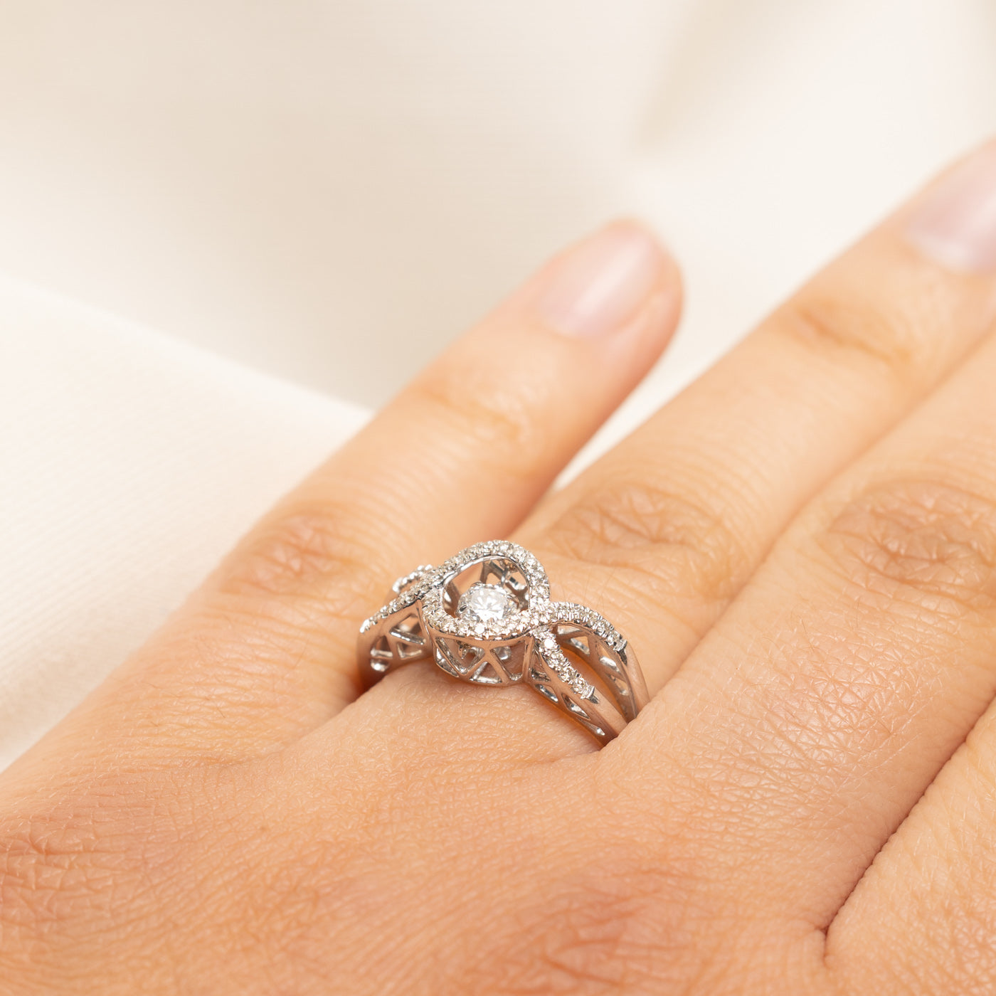 White Gold Diamond Open Cross Over Ring | 0.35ctw | SZ 7.25