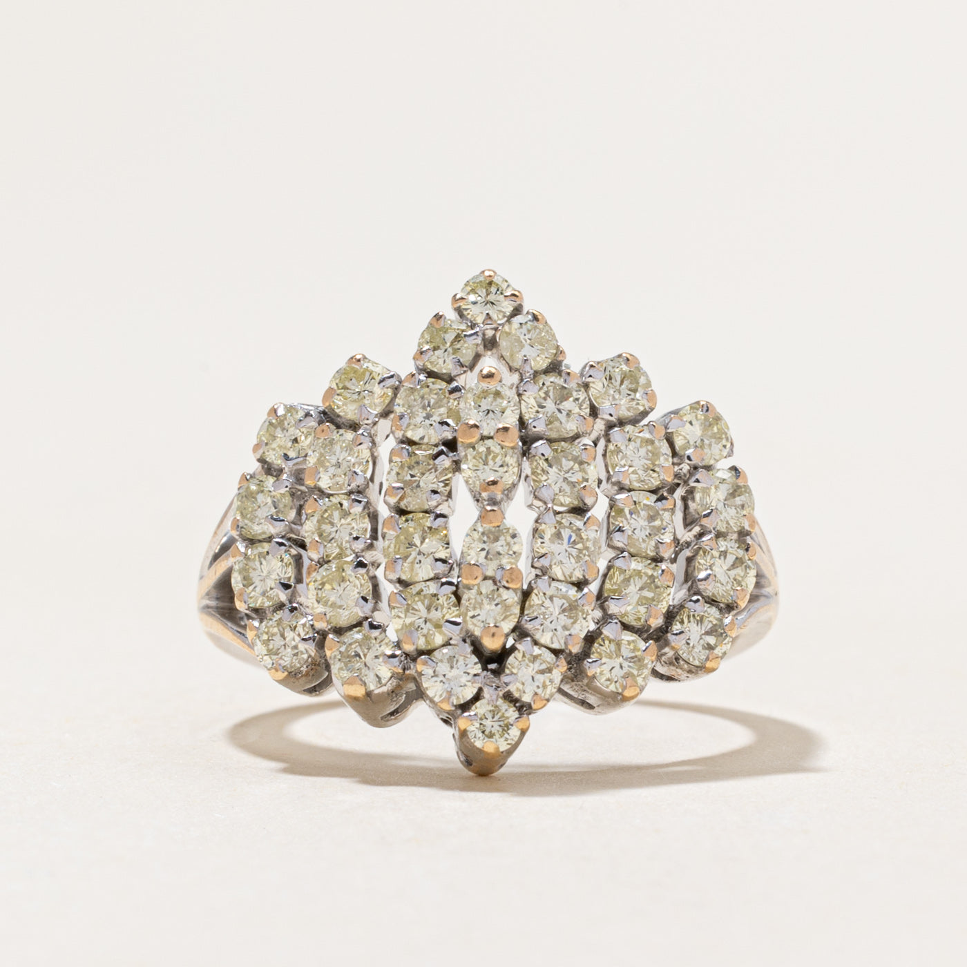 White Gold Yellow Diamond Cluster Cocktail Ring | 1.90ctw | SZ 6.75