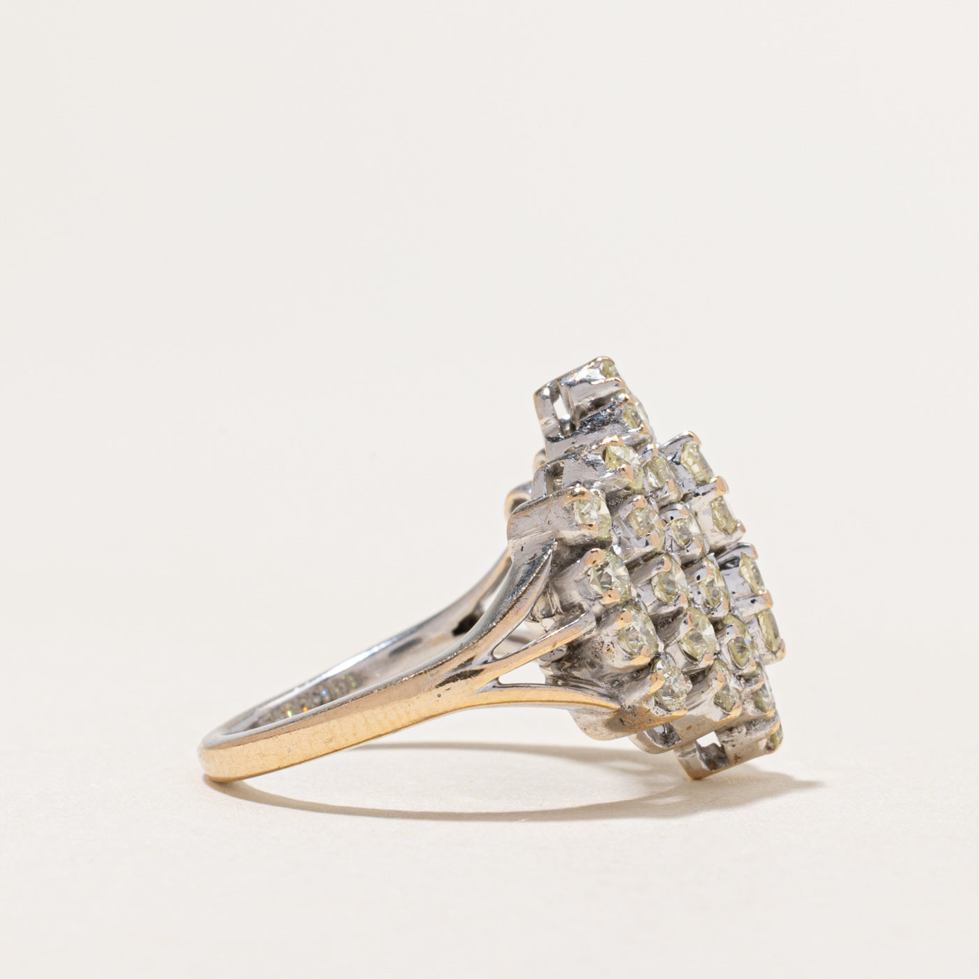 White Gold Yellow Diamond Cluster Cocktail Ring | 1.90ctw | SZ 6.75