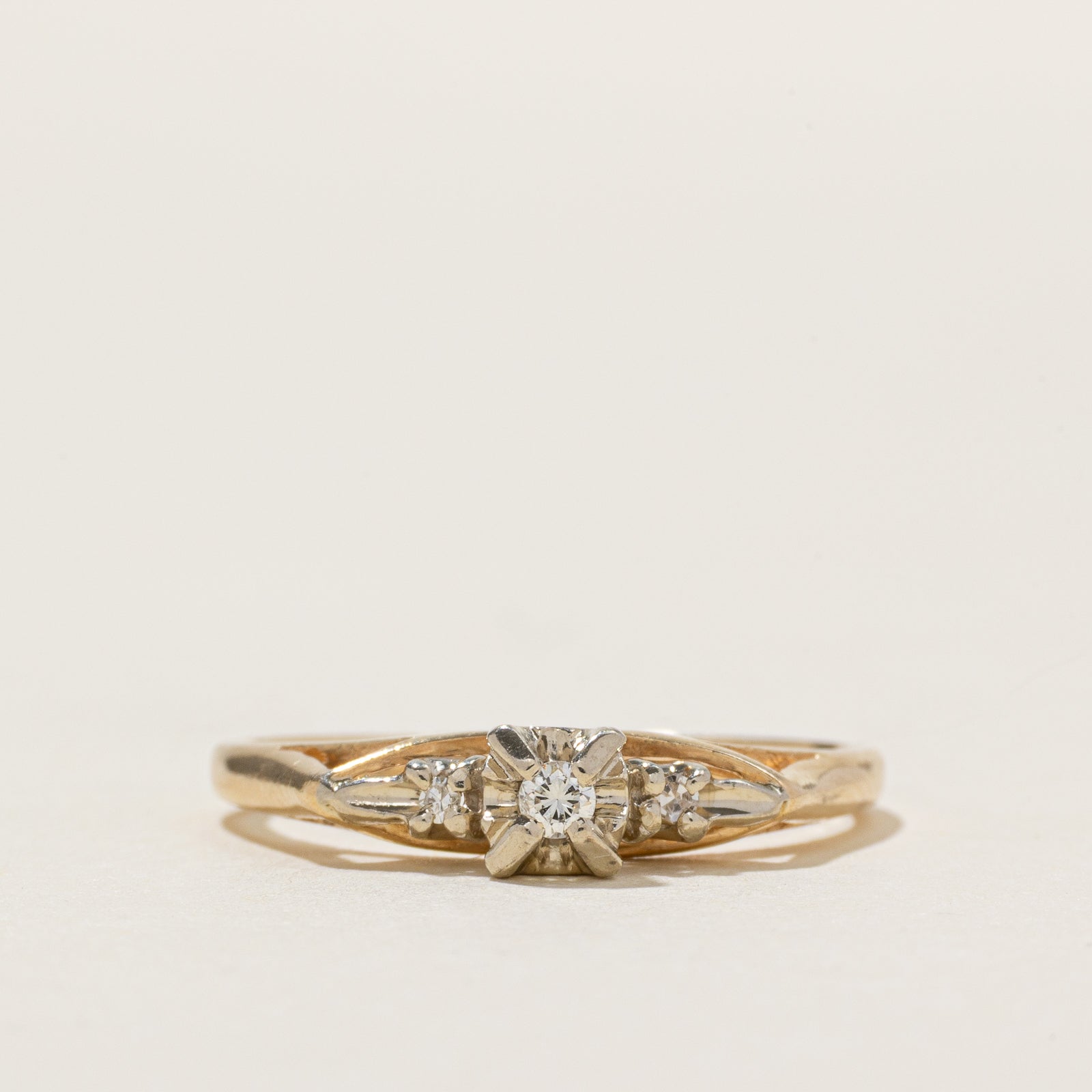 14k Two Tone Gold Vintage Diamond Ring | 0.05ctw | SZ 6.5