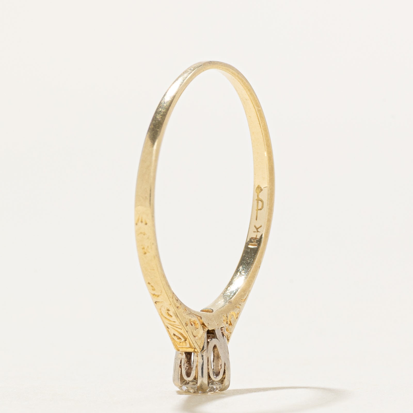 14k Old European Cut Diamond Engraved Ring | 0.19ct | SZ 5.75