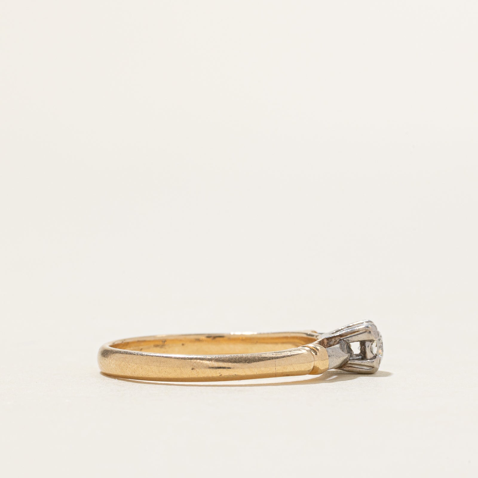 14k Two Tone Solitaire Diamond Ring | 0.12ct | SZ 7.25