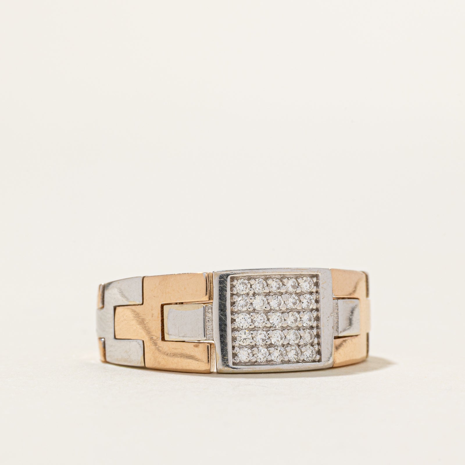 18k Tri Tone Gold Diamond Grid Chain Ring | 0.20ctw | SZ 7.5