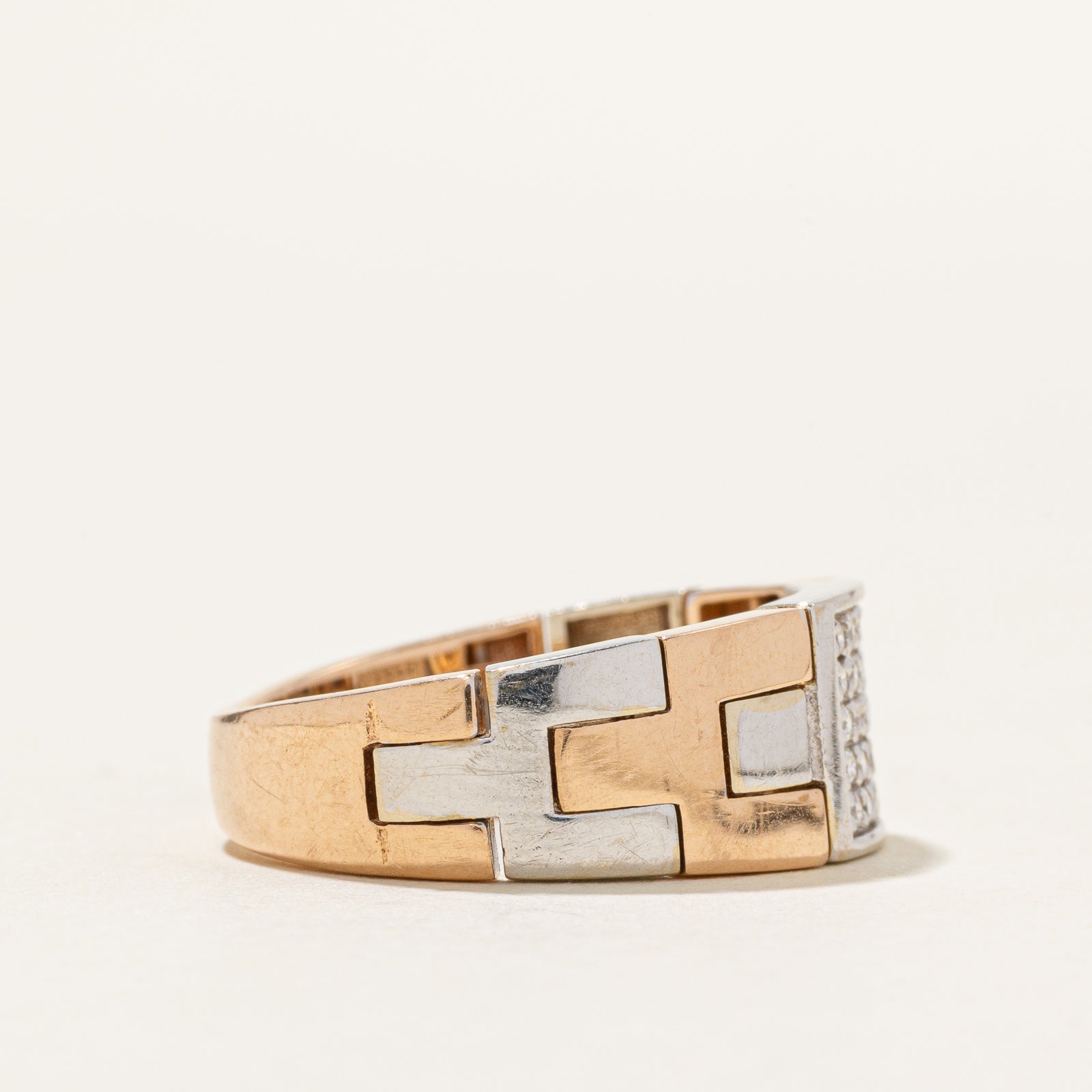 18k Tri Tone Gold Diamond Grid Chain Ring | 0.20ctw | SZ 7.5