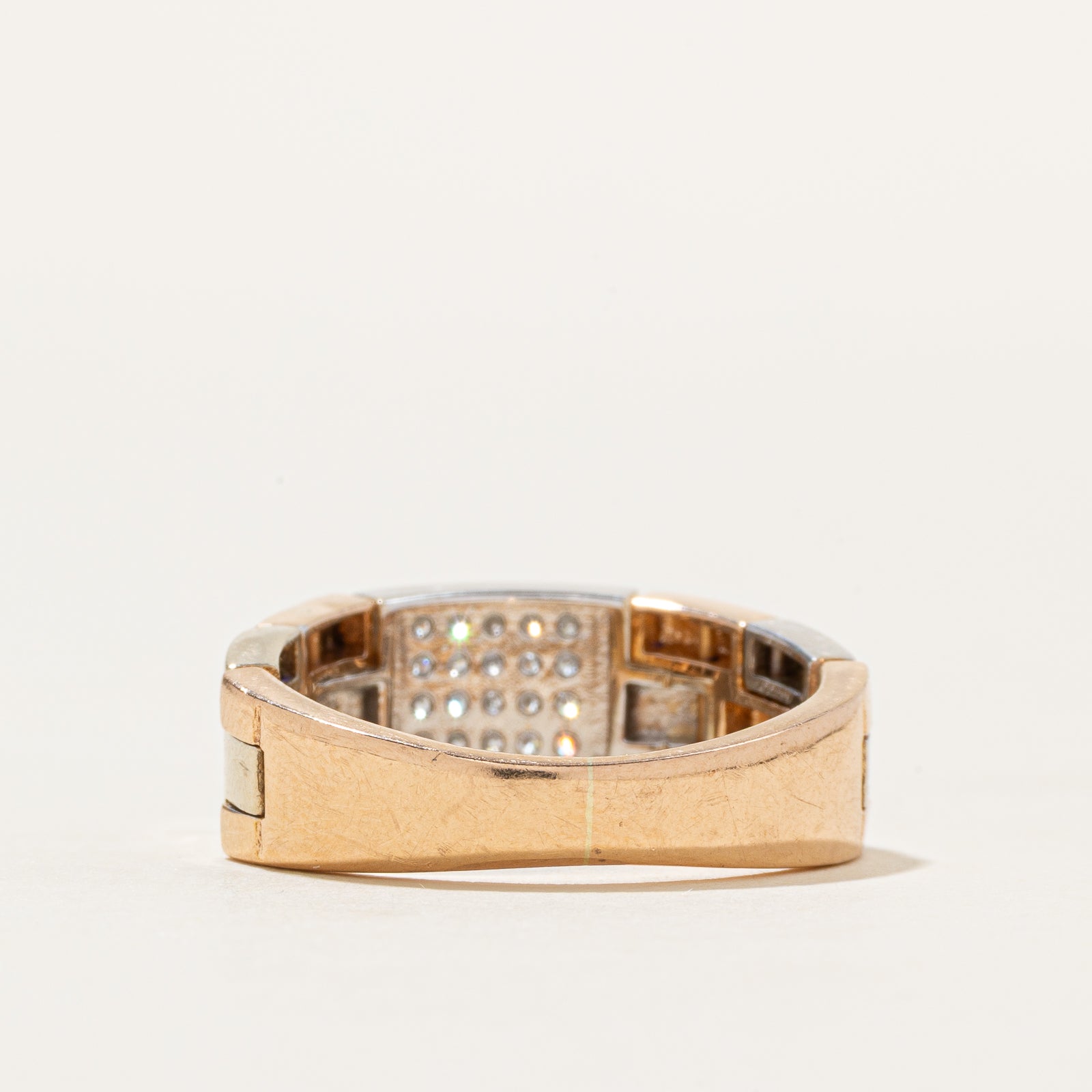 18k Tri Tone Gold Diamond Grid Chain Ring | 0.20ctw | SZ 7.5