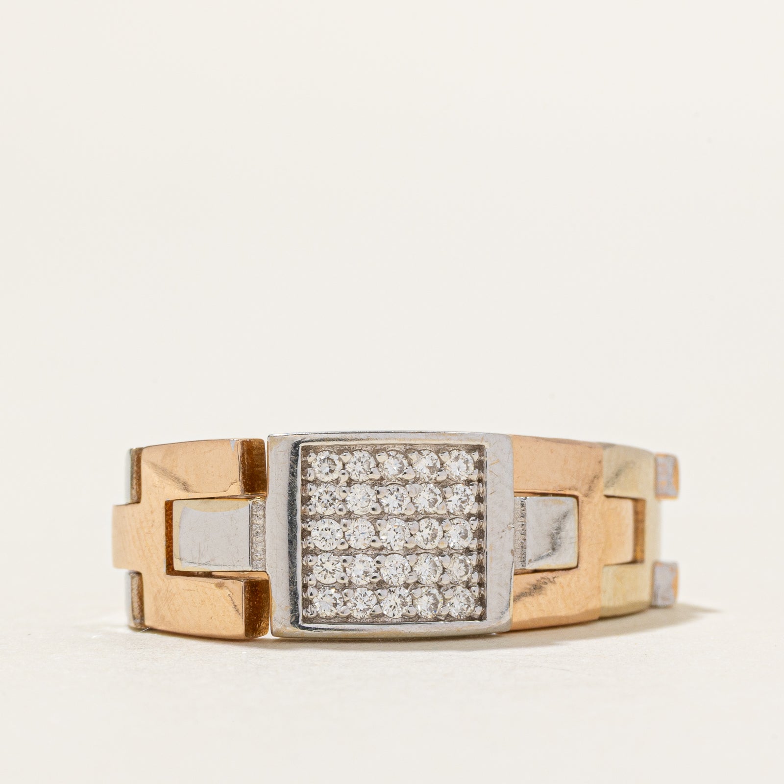 18k Tri Tone Gold Diamond Grid Chain Ring | 0.20ctw | SZ 7.5