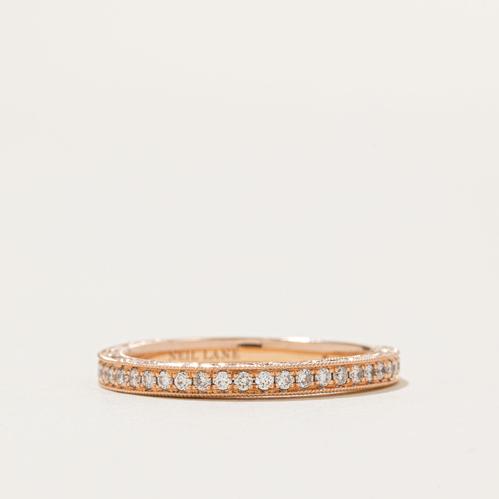 'Neil Lane' 14k Rose Gold Semi Eternity Diamond Milgrain Band | 0.22ctw | 2mm | SZ 6.75