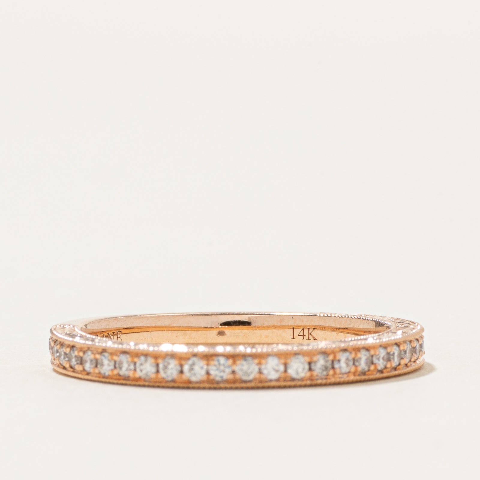 'Neil Lane' 14k Rose Gold Semi Eternity Diamond Milgrain Band | 0.22ctw | 2mm | SZ 6.75