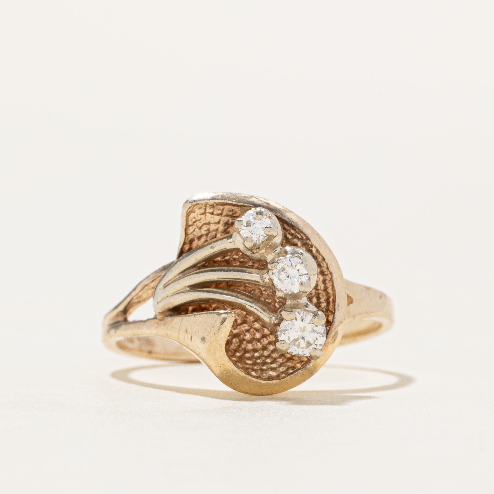 14k Two Tone Diamond Calla Lily Ring | 0.18ctw | SZ 6