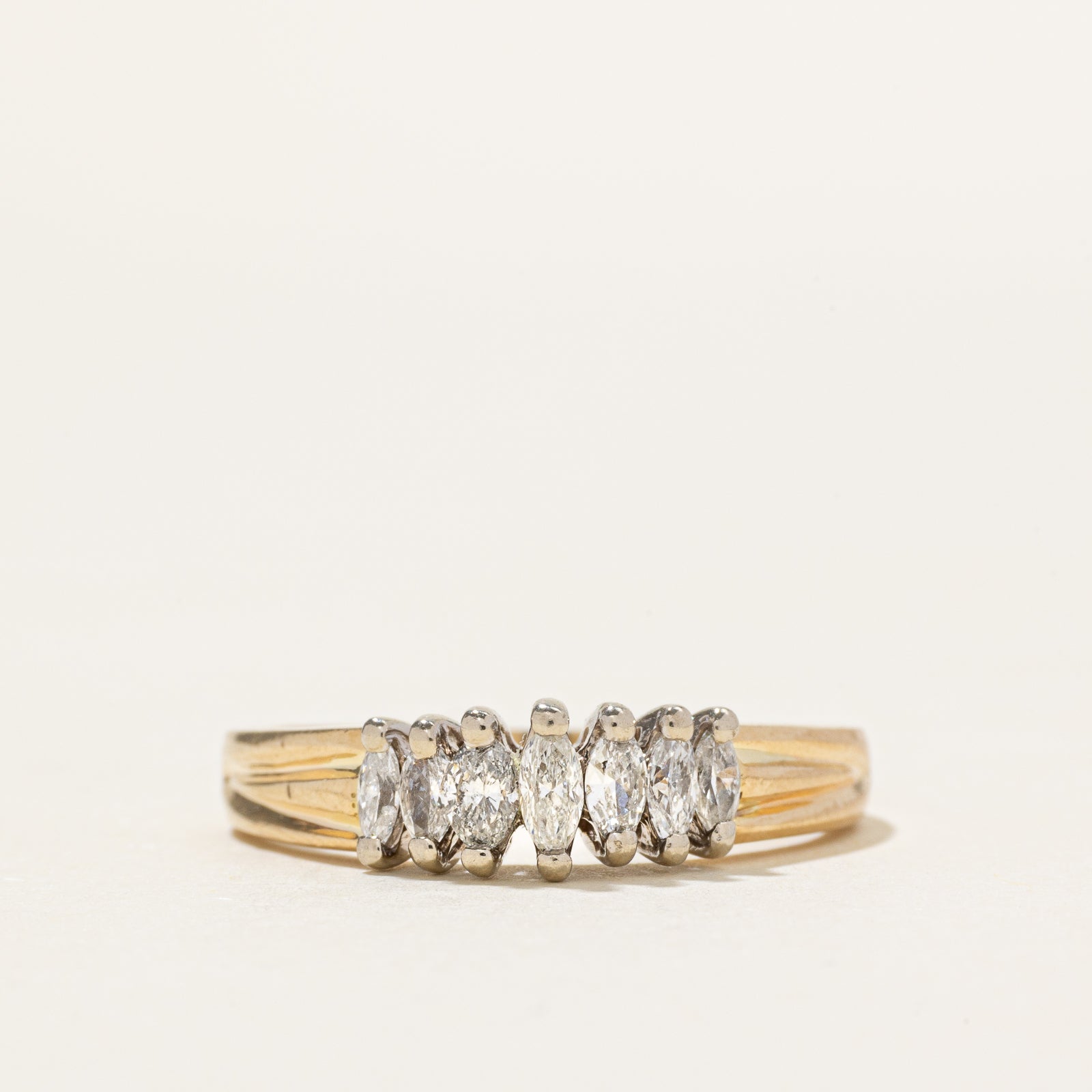 14k Marquise Cut Diamond Grooved Ring | 0.35ctw | SZ 7.75