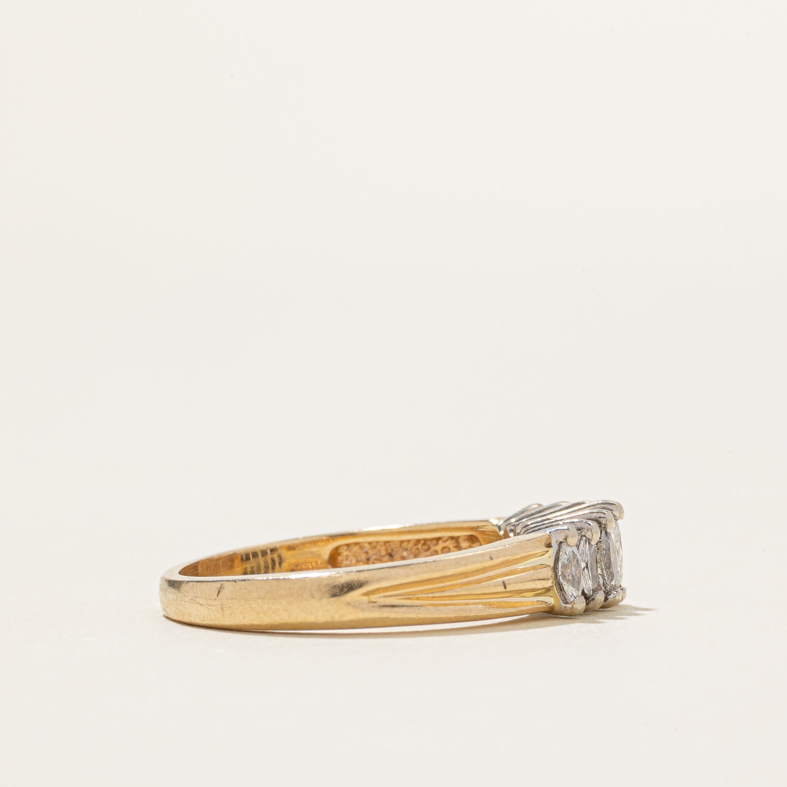 14k Marquise Cut Diamond Grooved Ring | 0.35ctw | SZ 7.75